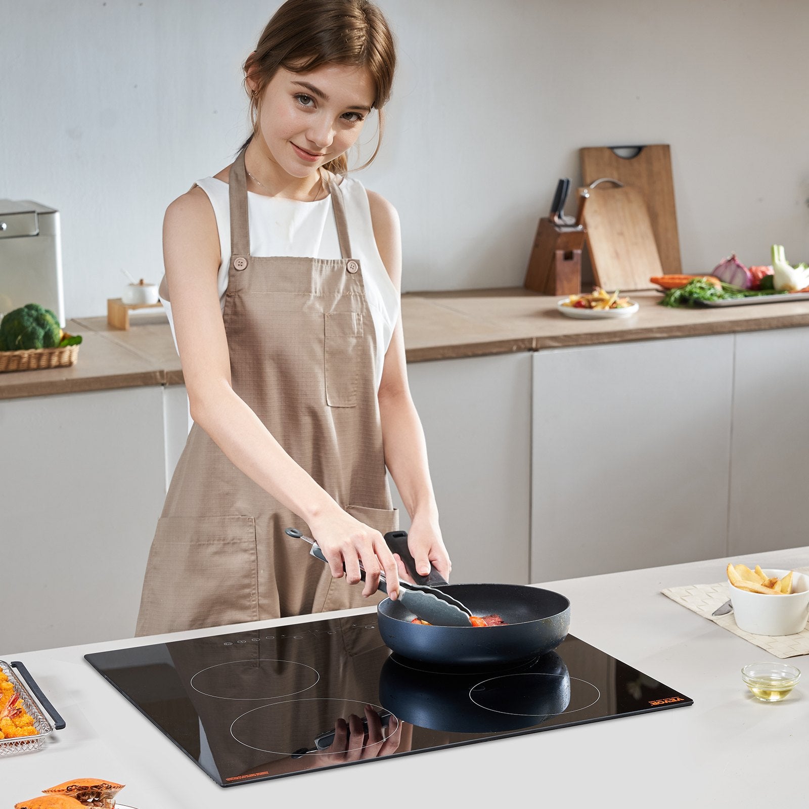 24" 4-Burner Electric Cooktop 6000W Ceramic Top Touch Control Child Lock