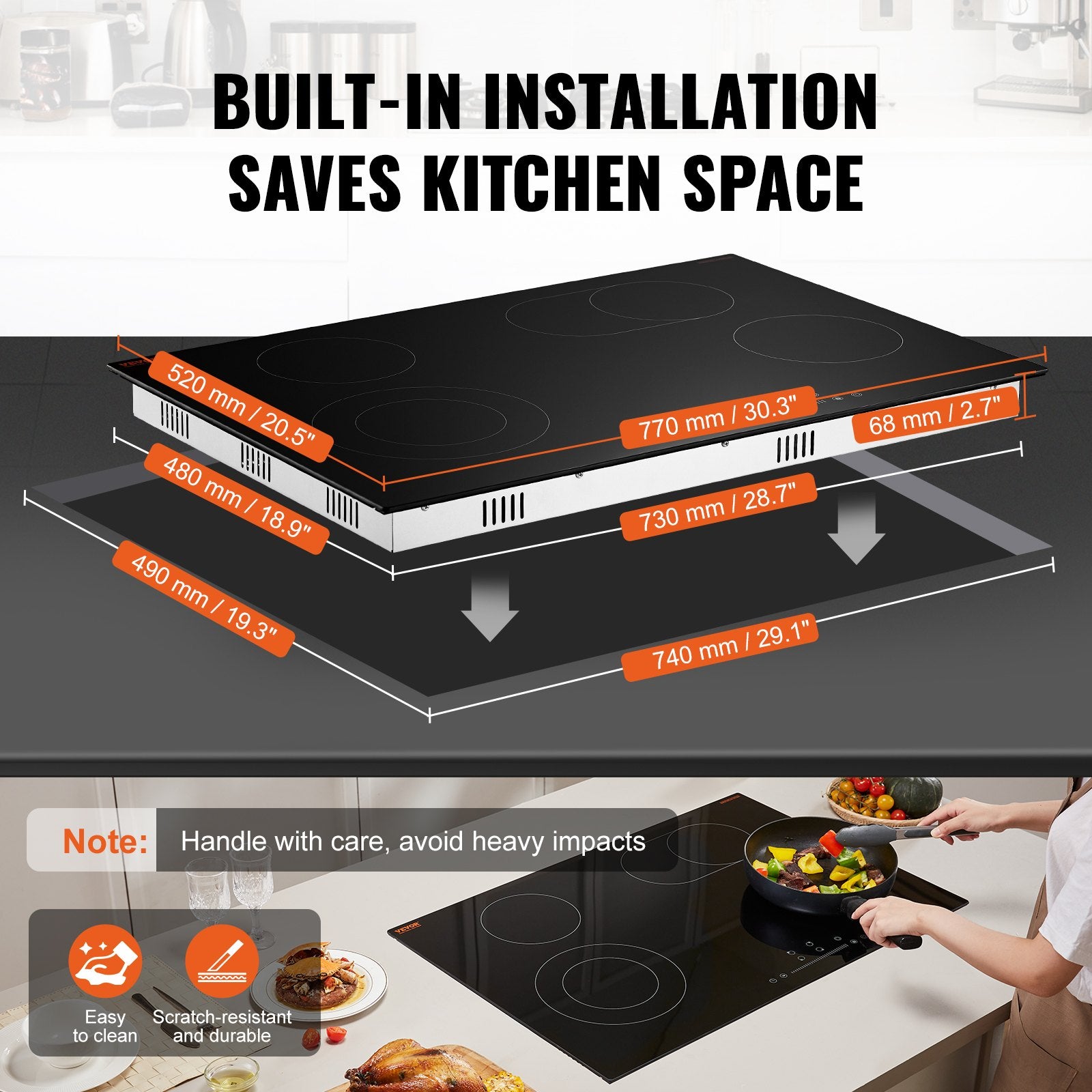 30" 4-Burner Electric Cooktop 7200W Ceramic Top Touch Control Child Lock