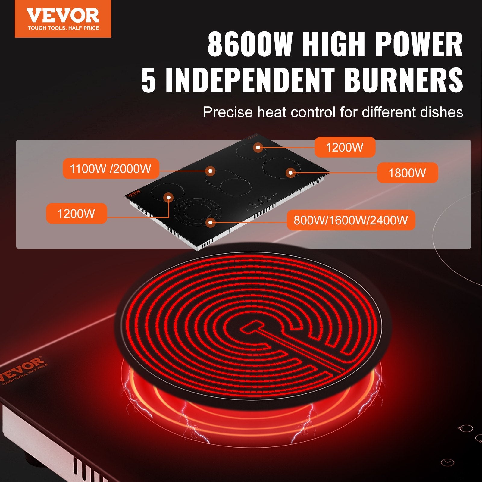 36" 5-Burner Electric Cooktop 8600W Ceramic Top Touch Control Child Lock