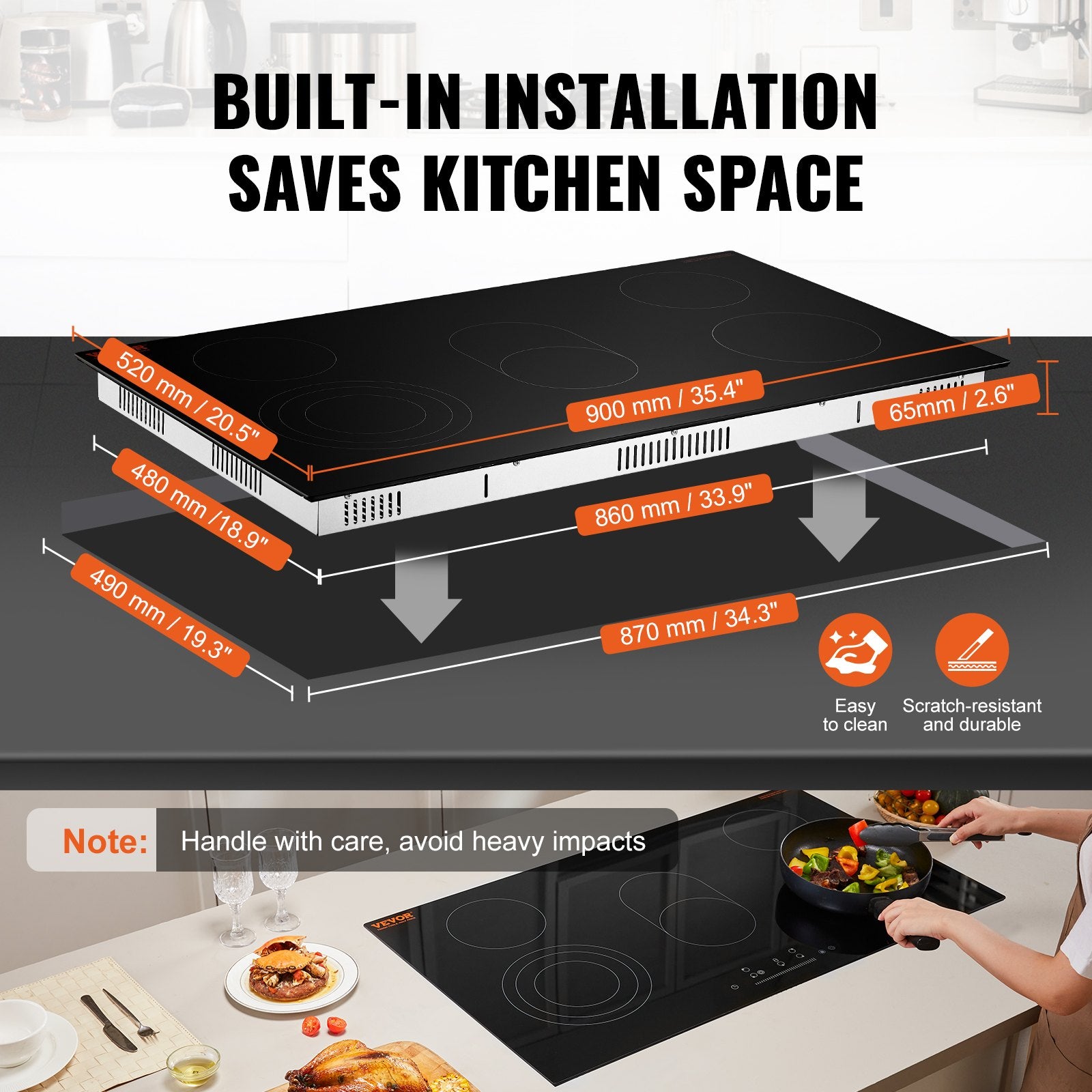 36" 5-Burner Electric Cooktop 8600W Ceramic Top Touch Control Child Lock