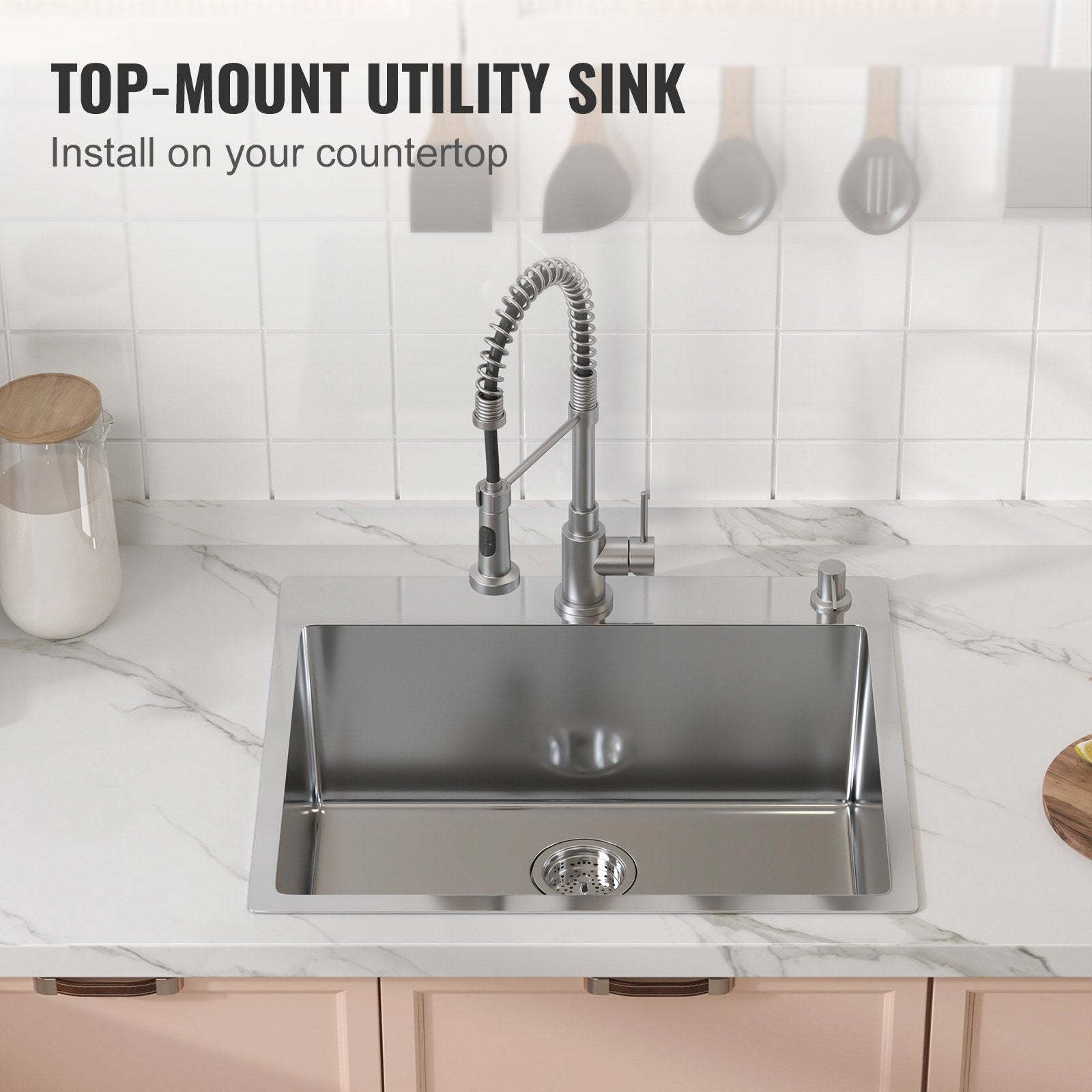 Kitchen Sink 25", 304 Stainless Steel Top Mount Single Bowl, Pack of 2 with Accessories