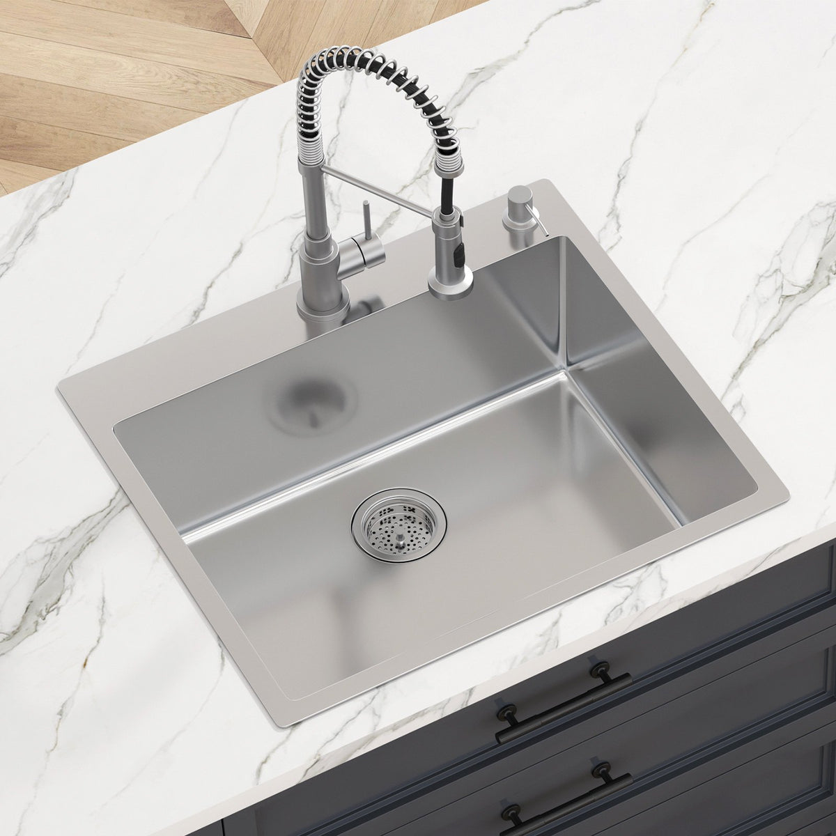 Kitchen Sink 25", 304 Stainless Steel Top Mount Single Bowl, Pack of 2 with Accessories