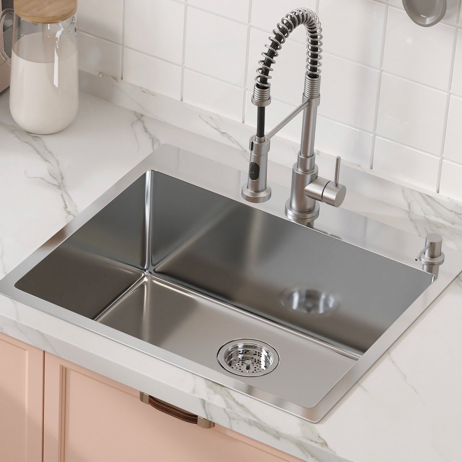 Kitchen Sink 25", 304 Stainless Steel Top Mount Single Bowl, Pack of 2 with Accessories