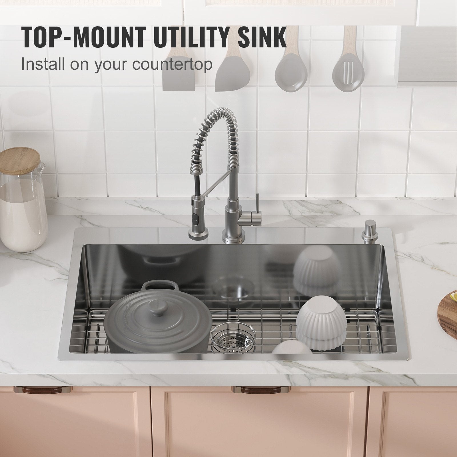 Kitchen Sink 33", 304 Stainless Steel Top Mount Single Bowl, Pack of 3 with Accessories