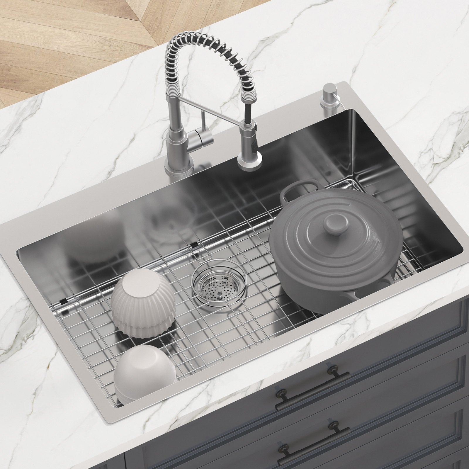 Kitchen Sink 33", 304 Stainless Steel Top Mount Single Bowl, Pack of 3 with Accessories
