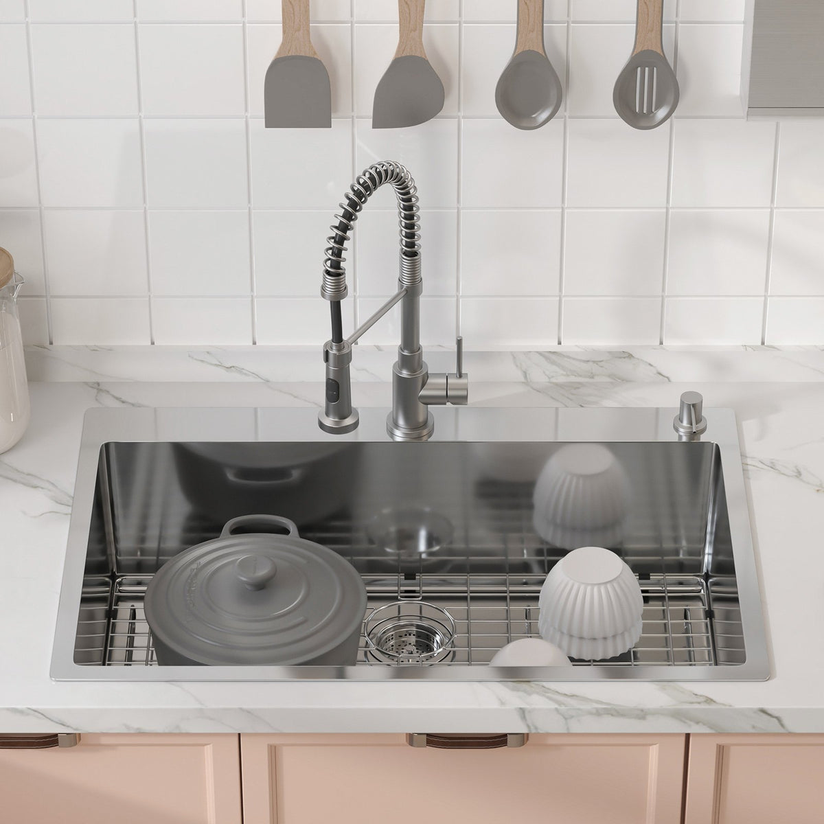 Kitchen Sink 33", 304 Stainless Steel Top Mount Single Bowl, Pack of 3 with Accessories
