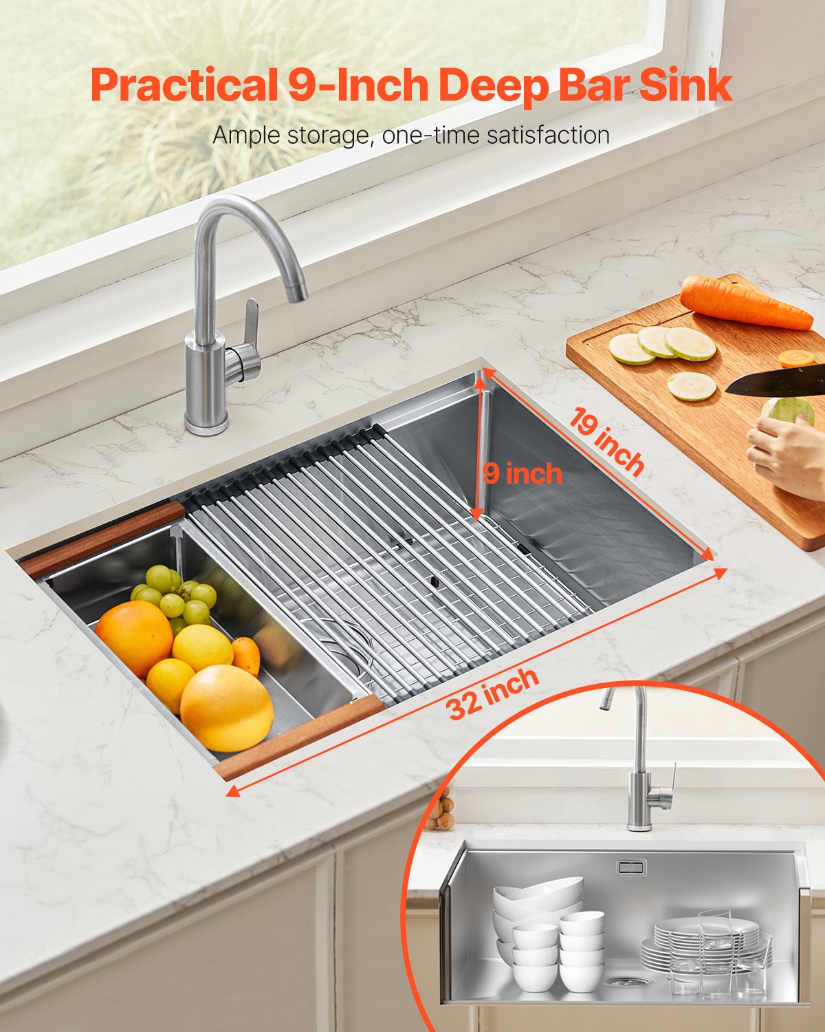 Kitchen Sink Workstation 32", 304 Stainless Steel Undermount Single Bowl with Accessories