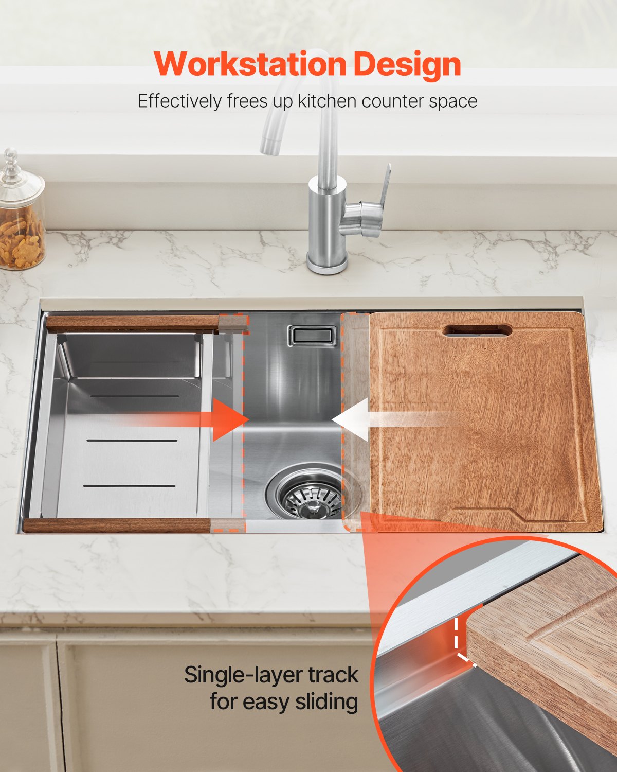 Kitchen Sink Workstation 32", 304 Stainless Steel Undermount Single Bowl with Accessories