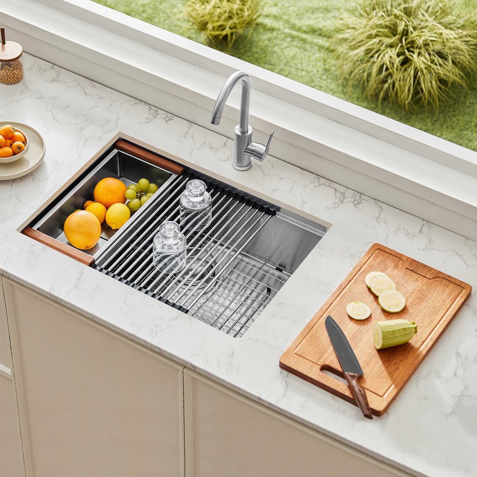 Kitchen Sink Workstation 32", 304 Stainless Steel Undermount Single Bowl with Accessories