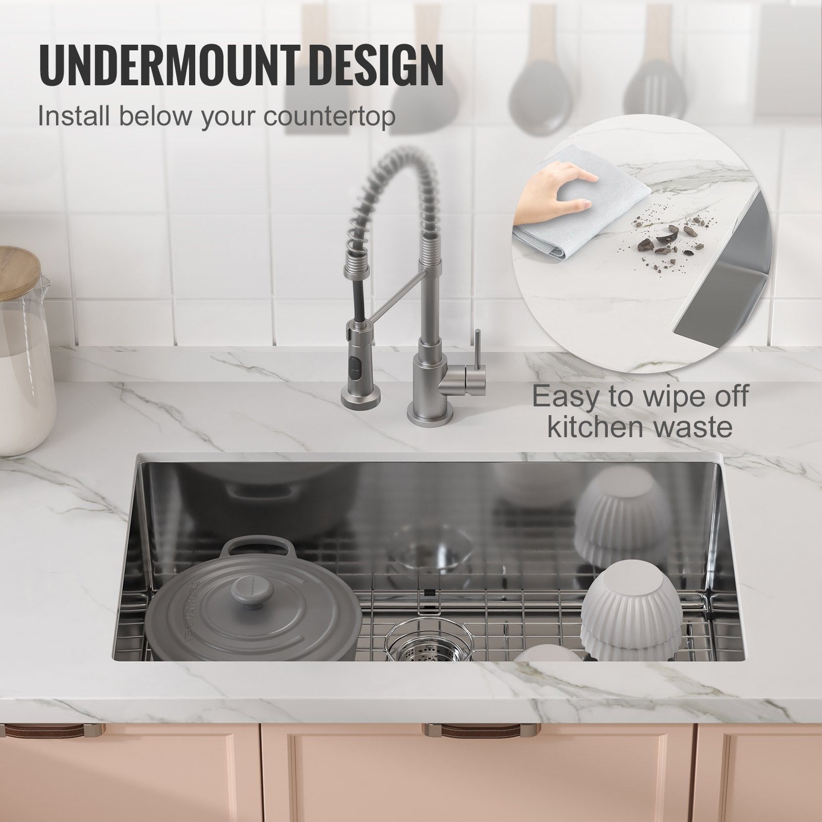 Kitchen Sink 32", 304 Stainless Steel Drop-In Single Bowl, Pack of 3 with Accessories