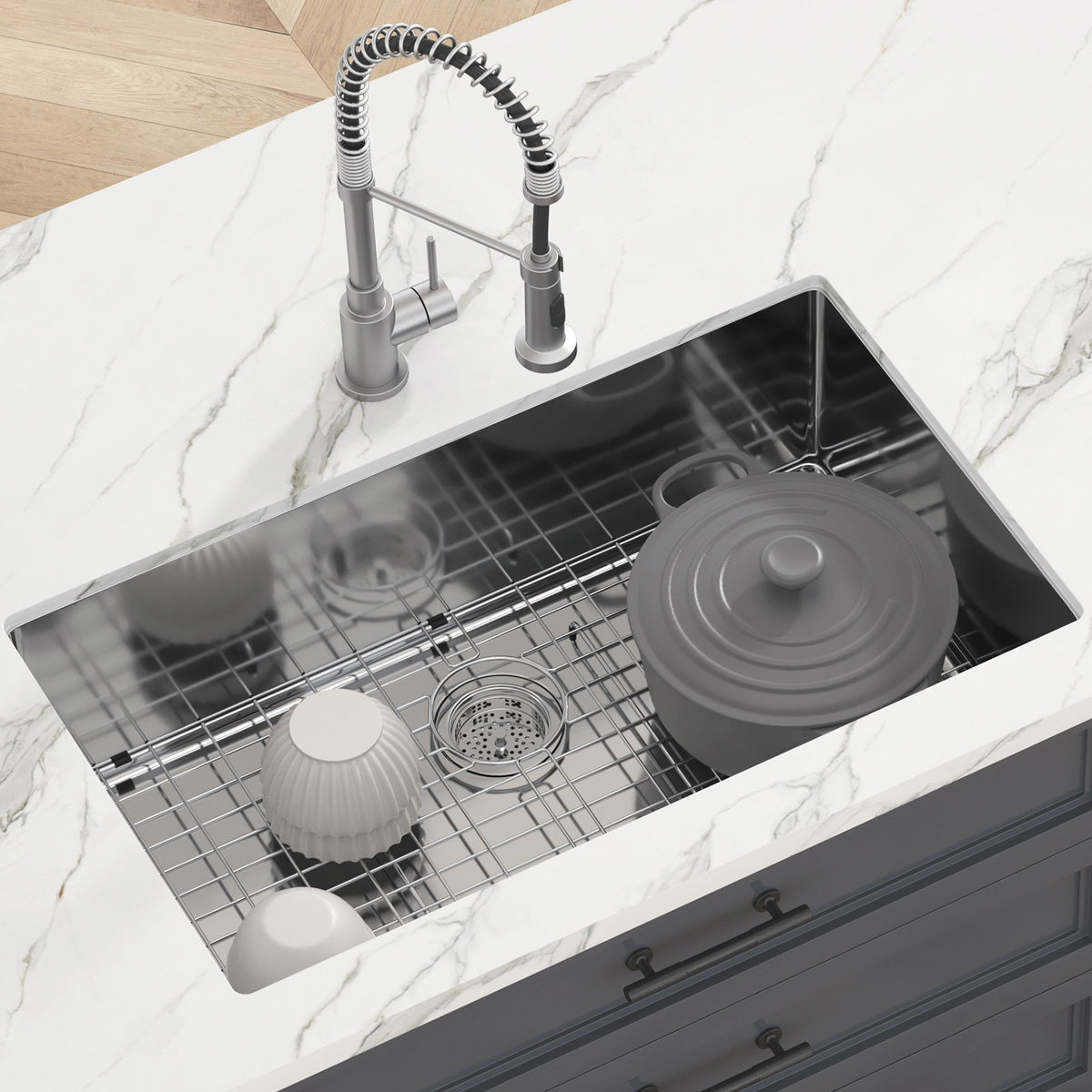 Kitchen Sink 32", 304 Stainless Steel Drop-In Single Bowl, Pack of 3 with Accessories