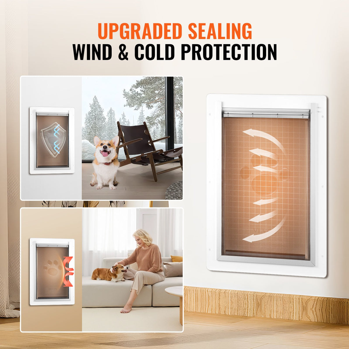 Pet Door 31.2x43.5cm Metal Frame with Lock 3-Flap Weatherproof Door for Cats Dog