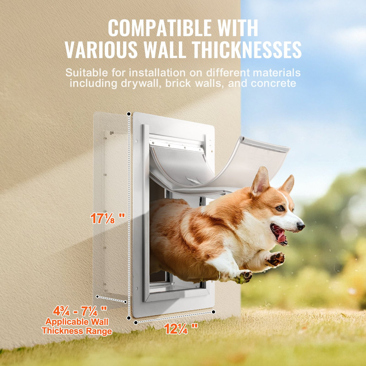 Pet Door 31.2x43.5cm Metal Frame with Lock 3-Flap Weatherproof Door for Cats Dog