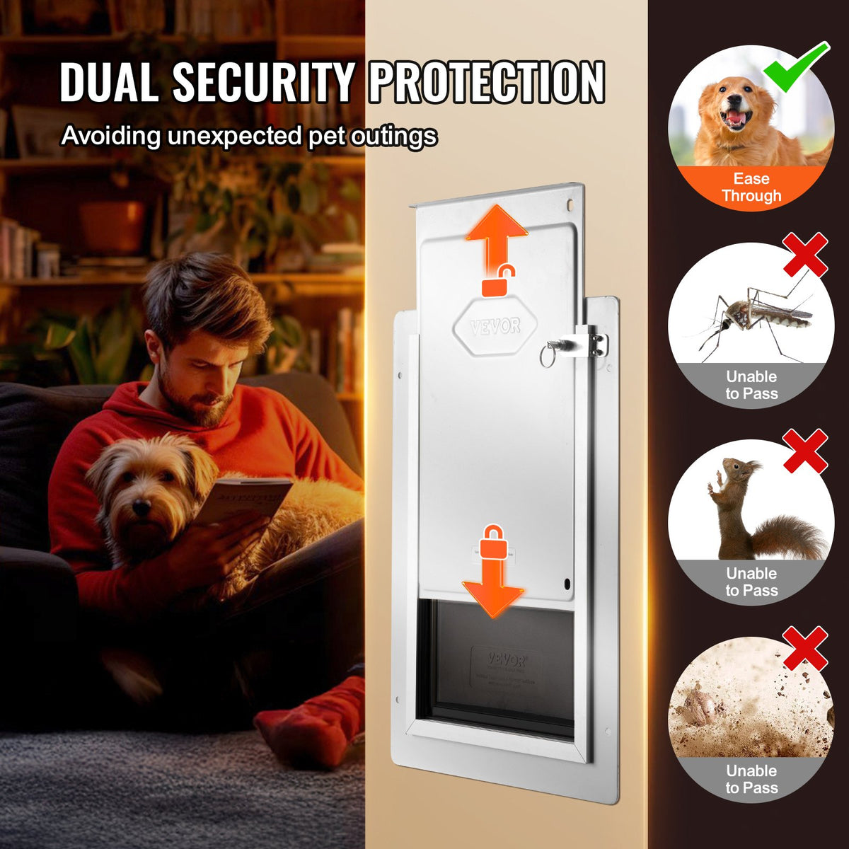 Pet Door 31.2x43.5cm Metal Frame with Lock 3-Flap Weatherproof Door for Cats Dog
