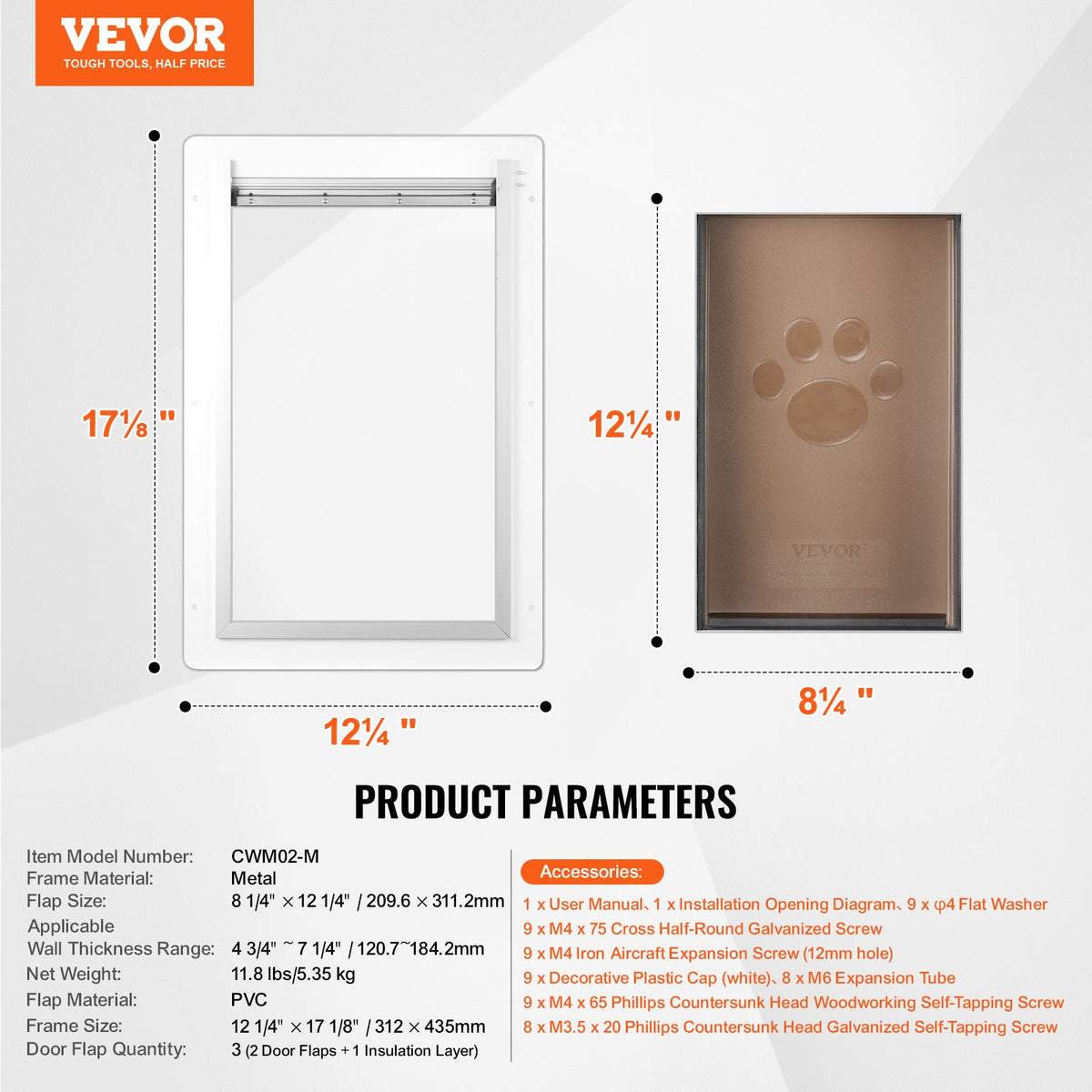 Pet Door 31.2x43.5cm Metal Frame with Lock 3-Flap Weatherproof Door for Cats Dog