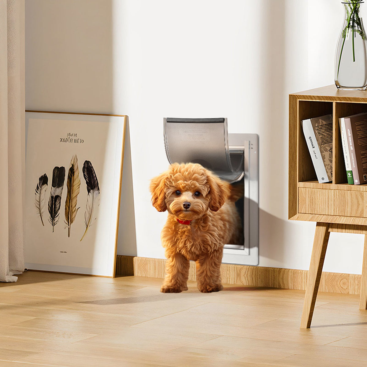 Pet Door 31.2x43.5cm Metal Frame with Lock 3-Flap Weatherproof Door for Cats Dog