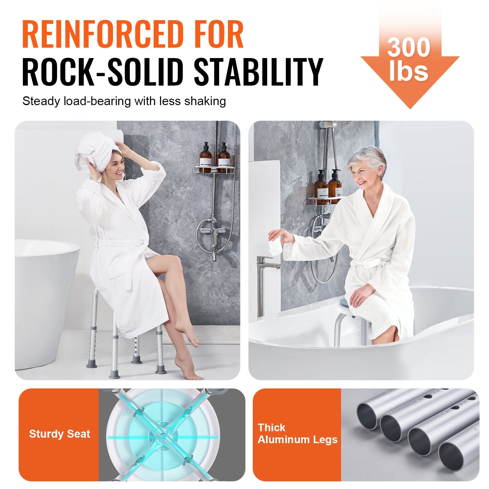 Shower Chair 360° Rotating Adjustable Height Non-Slip Bath Stool Elderly 136kg