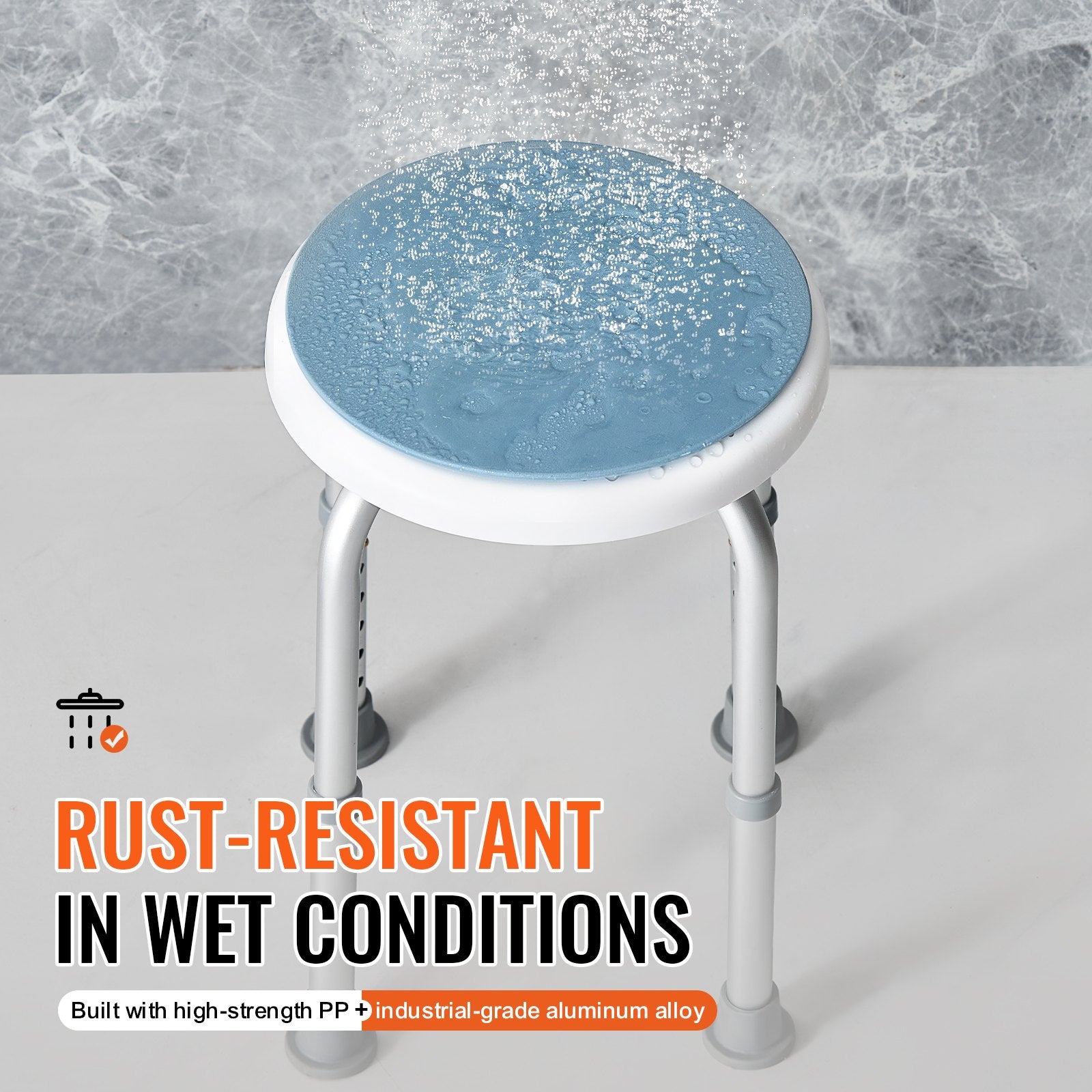 Shower Chair 360° Rotating Adjustable Height Non-Slip Bath Stool Elderly 136kg