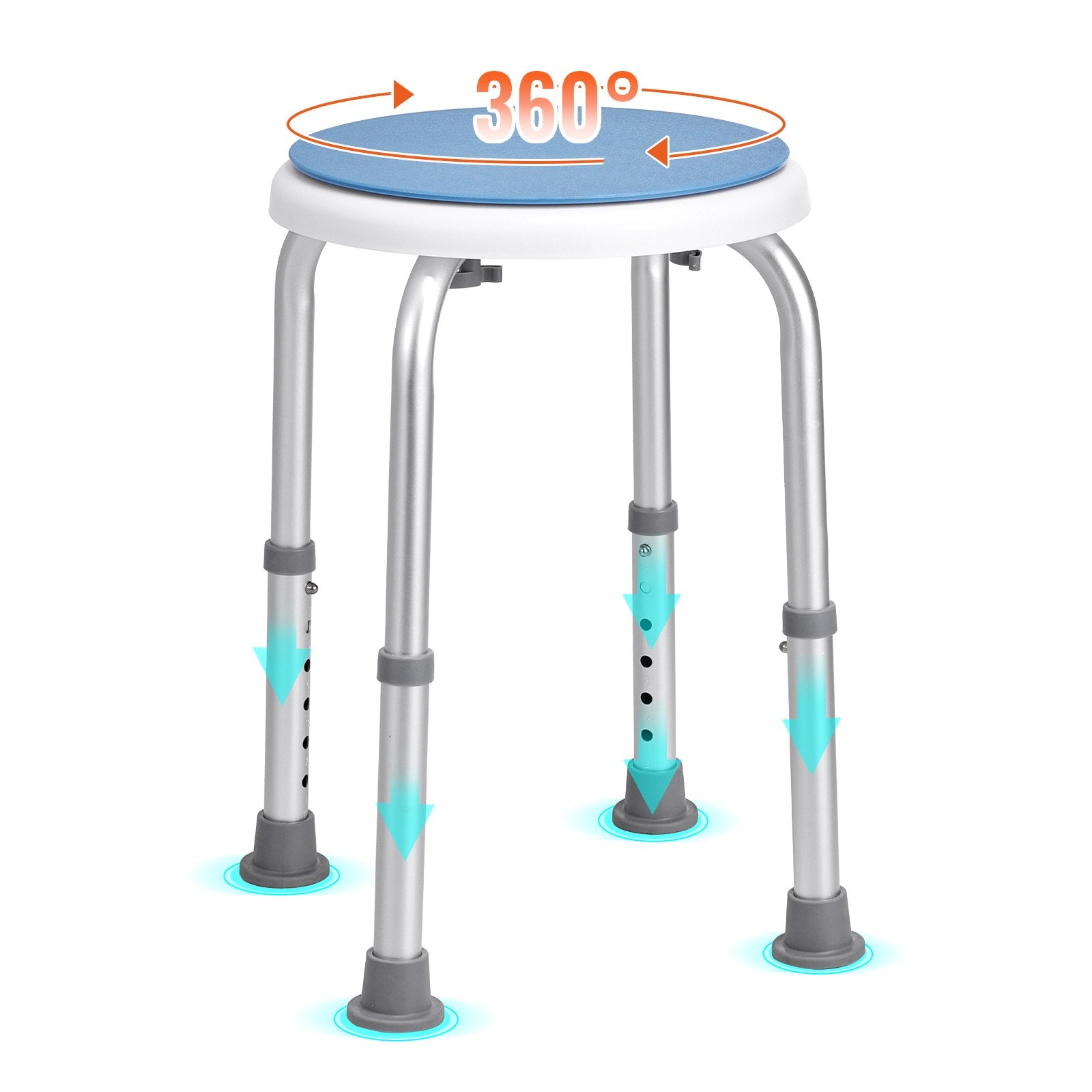 Shower Chair 360° Rotating Adjustable Height Non-Slip Bath Stool Elderly 136kg