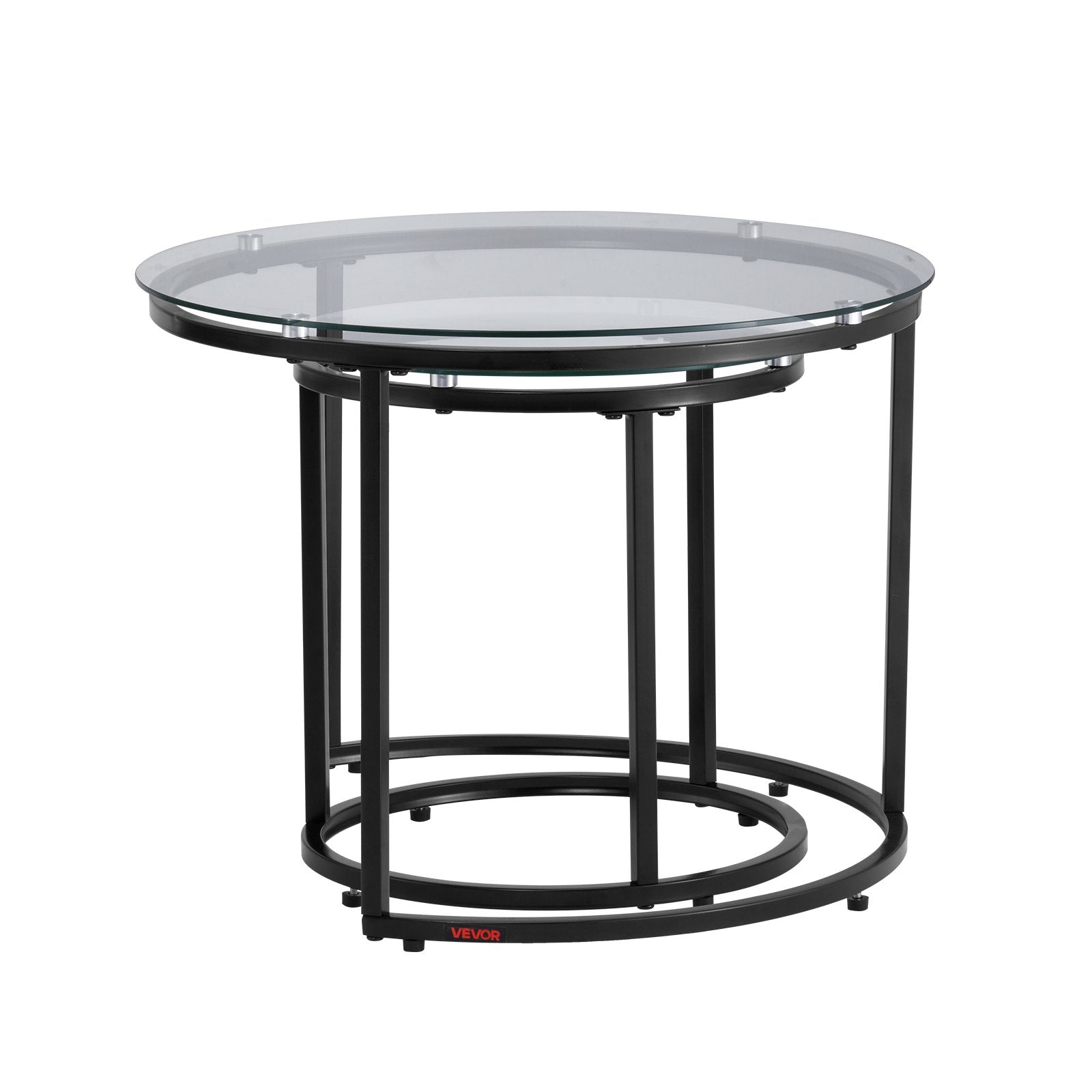 Nesting Coffee Table Set of 2 Round 600mm Glass Modern Metal Frame Living Room