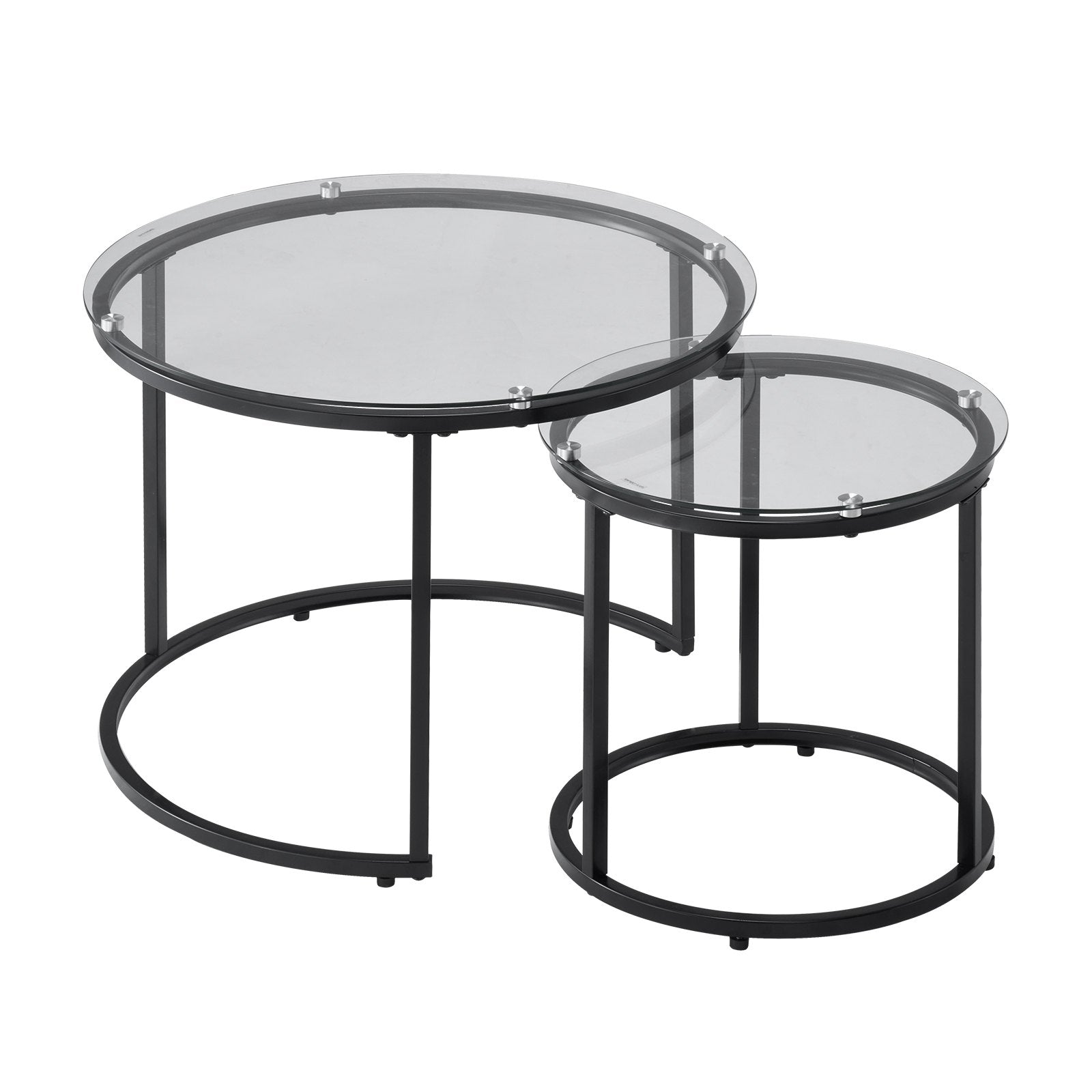 Nesting Coffee Table Set of 2 Round 600mm Glass Modern Metal Frame Living Room