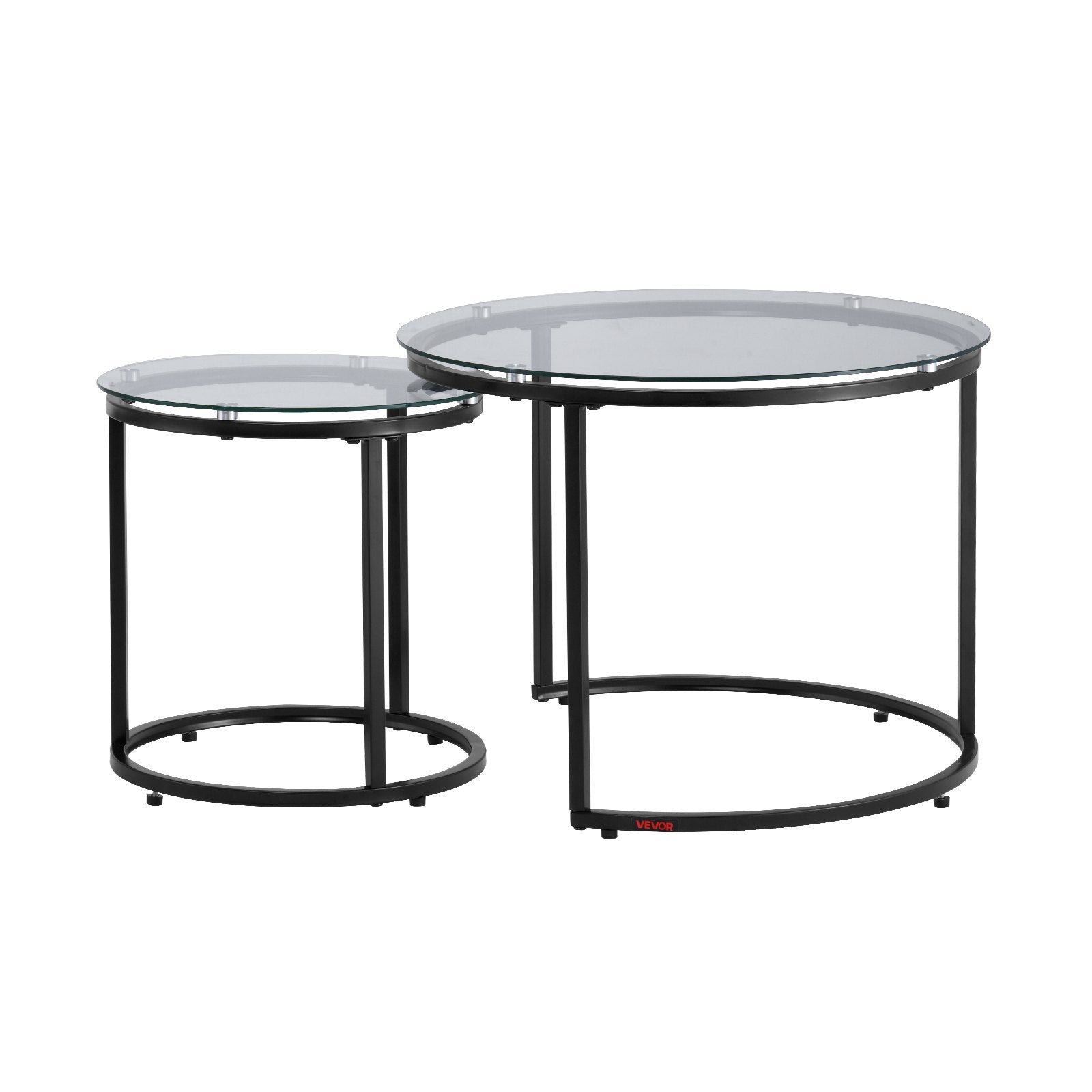Nesting Coffee Table Set of 2 Round 600mm Glass Modern Metal Frame Living Room