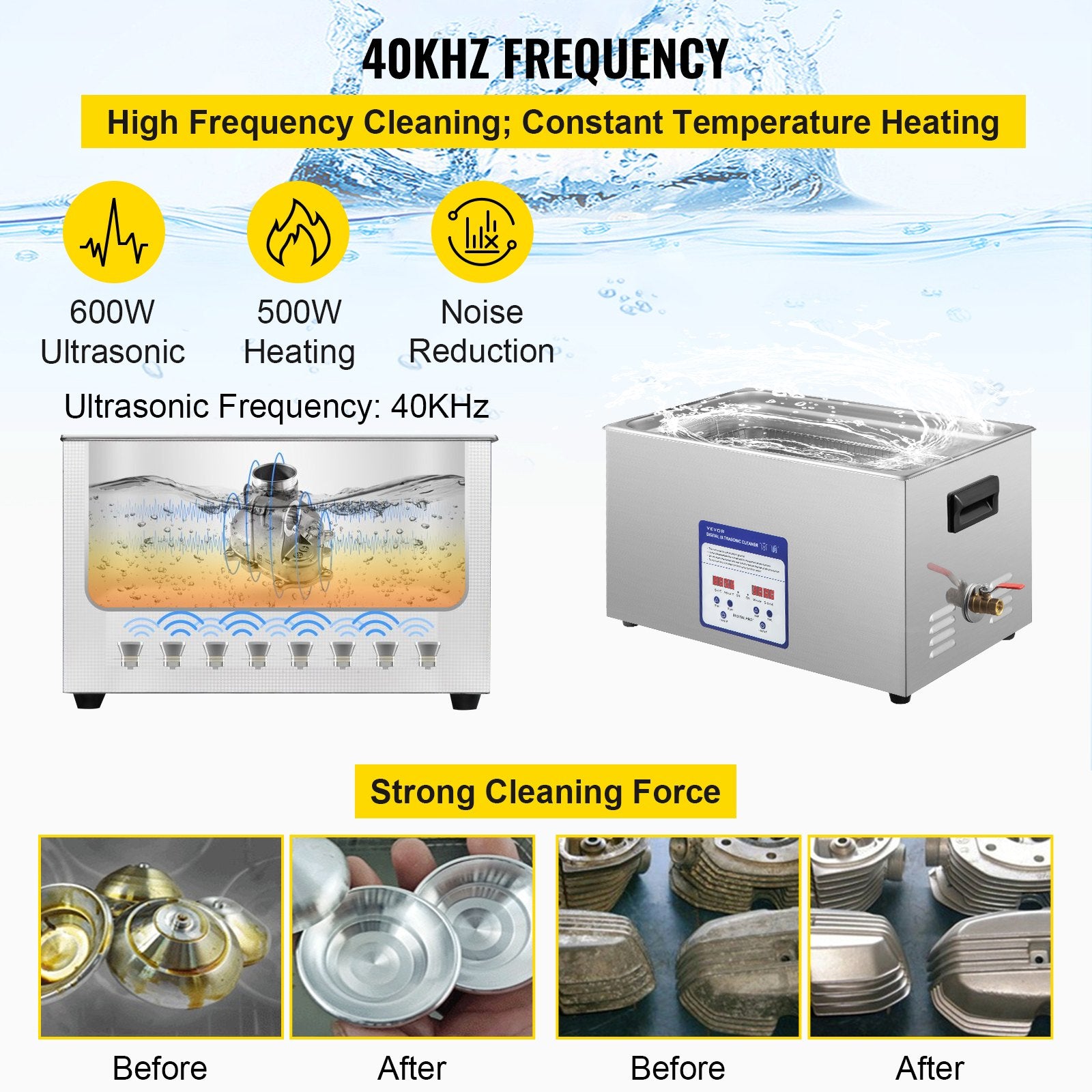 Ultrasonic Cleaner 30L 40kHz Stainless Steel Machine with Heater and Timer