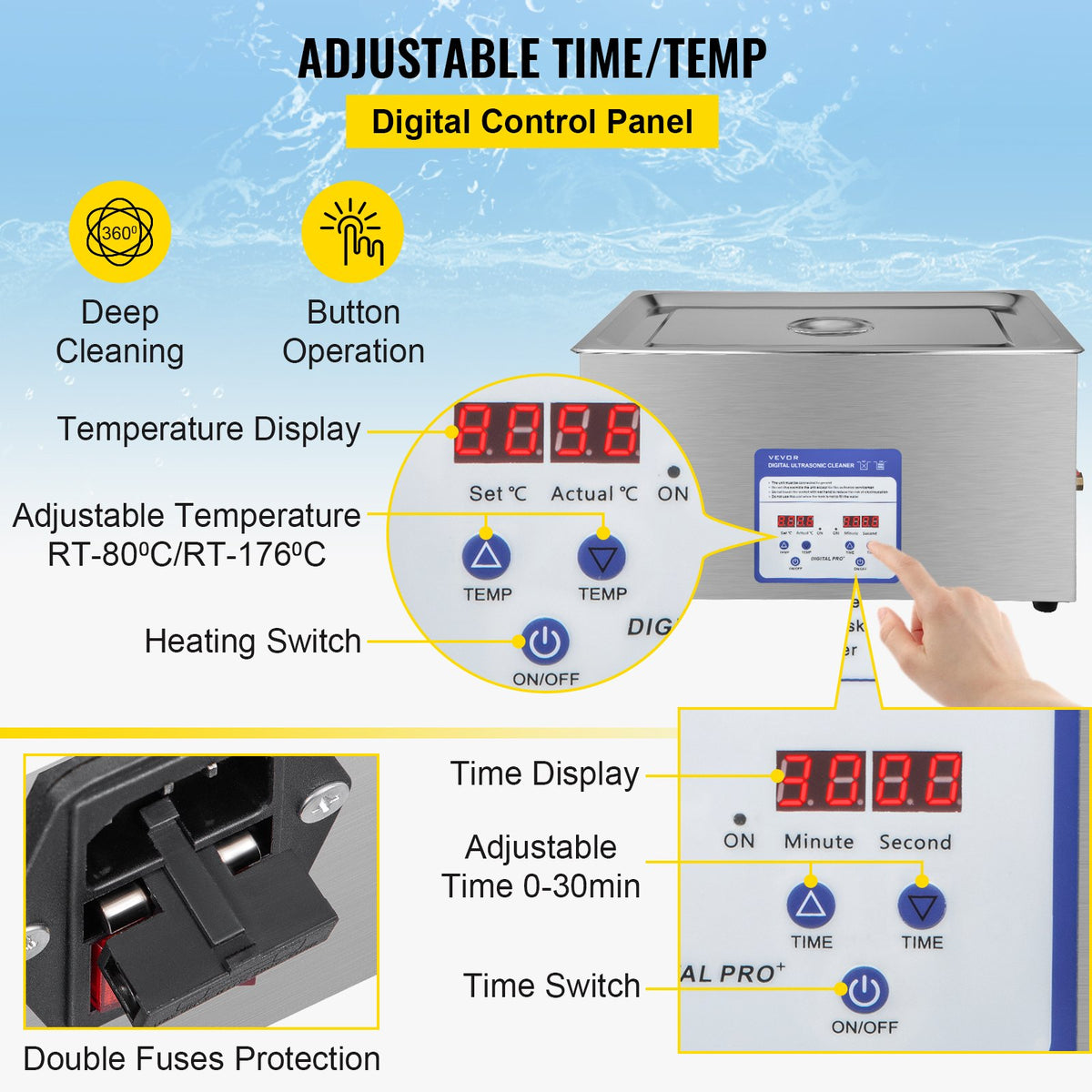 Ultrasonic Cleaner 30L 40kHz Stainless Steel Machine with Heater and Timer