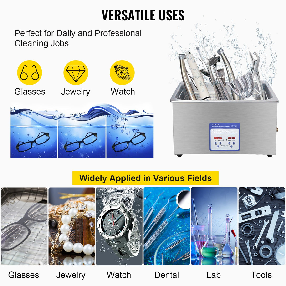 Ultrasonic Cleaner 30L 40kHz Stainless Steel Machine with Heater and Timer