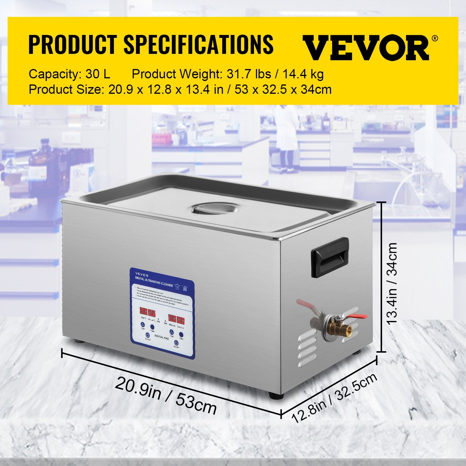 Ultrasonic Cleaner 30L 40kHz Stainless Steel Machine with Heater and Timer