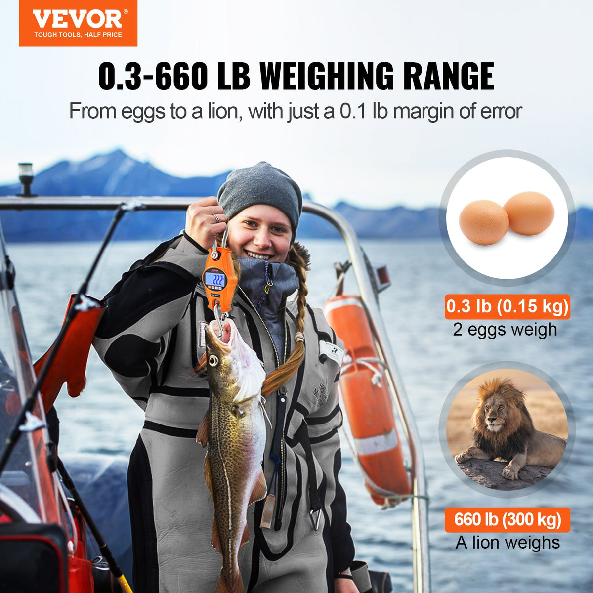 Digital Crane Scale 660 lbs/300 kg Heavy Duty Hanging Scale LCD Orange