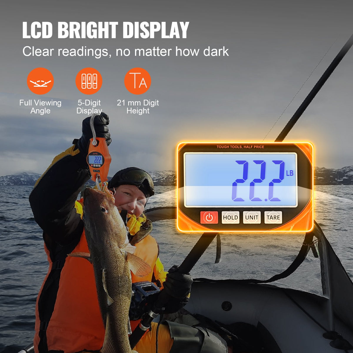 Digital Crane Scale 660 lbs/300 kg Heavy Duty Hanging Scale LCD Orange