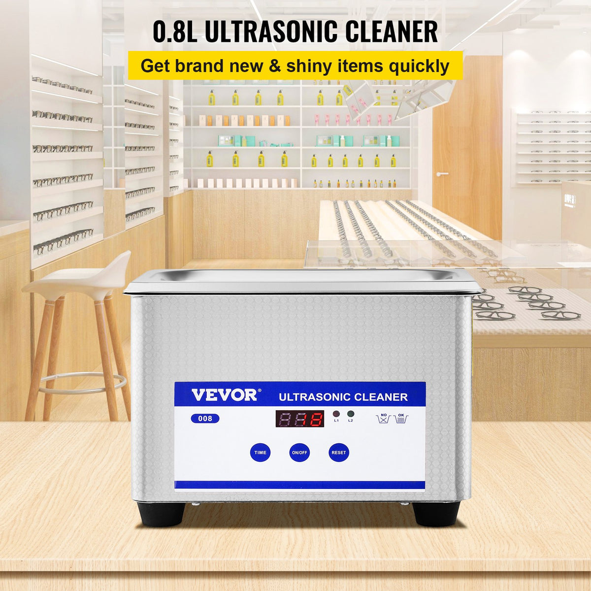 Ultrasonic Cleaner 0.8L Stainless Steel Digital Timer for Jewelry Watch Glasses