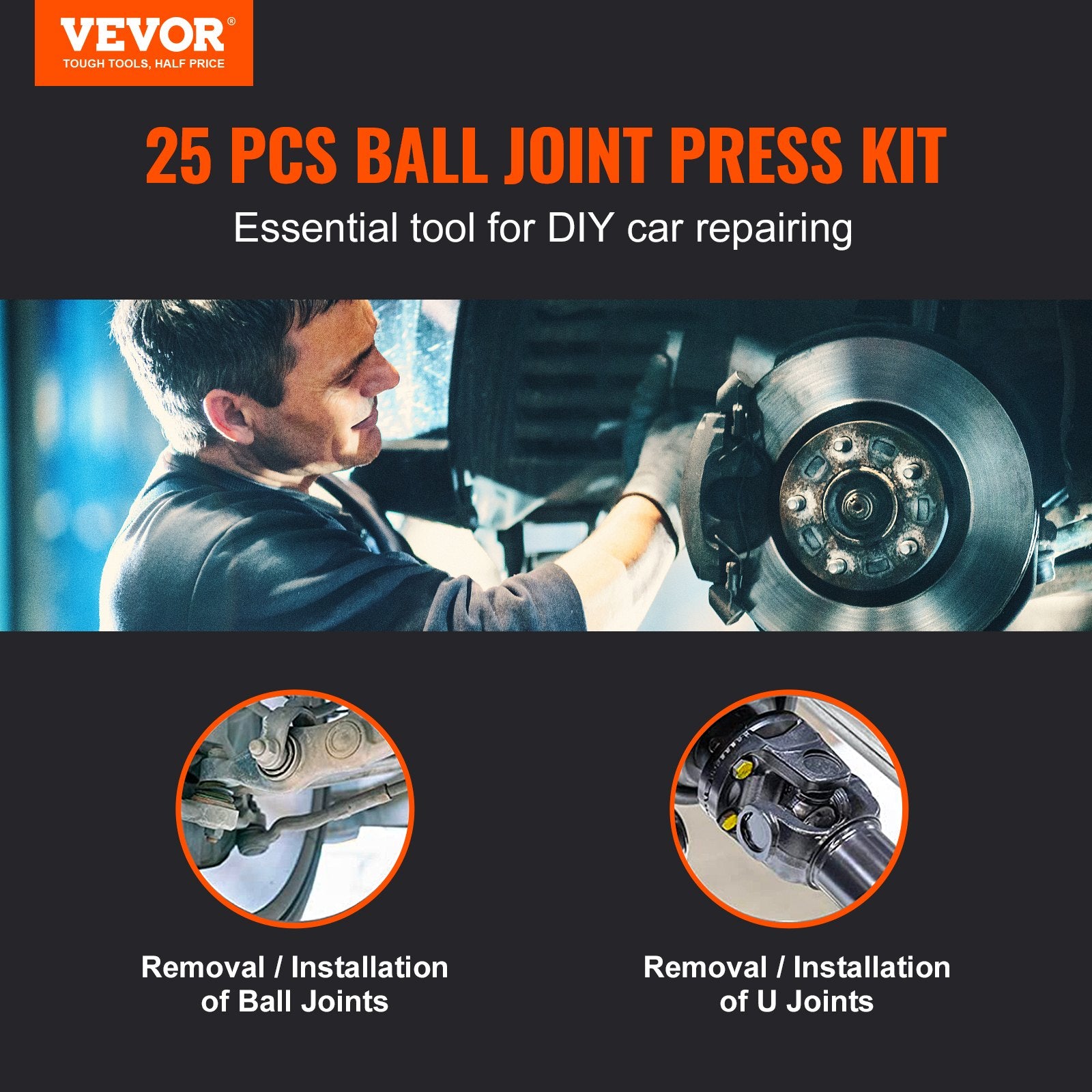 Ball Joint Press Kit 25-Piece C-Press Tools 2WD 4WD Car Repair Heavy Duty