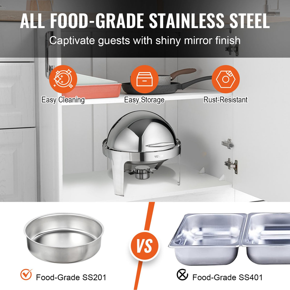 2-Pack 5.5L Roll Top Stainless Steel Chafing Dish Set Lid Fuel Holder