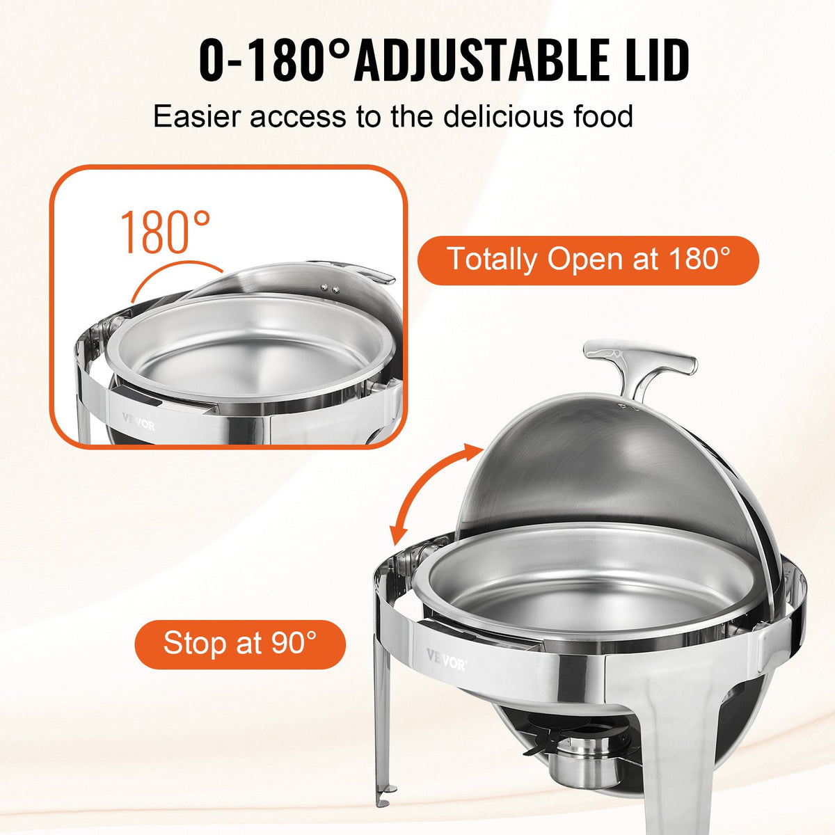 2-Pack 5.5L Roll Top Stainless Steel Chafing Dish Set Lid Fuel Holder