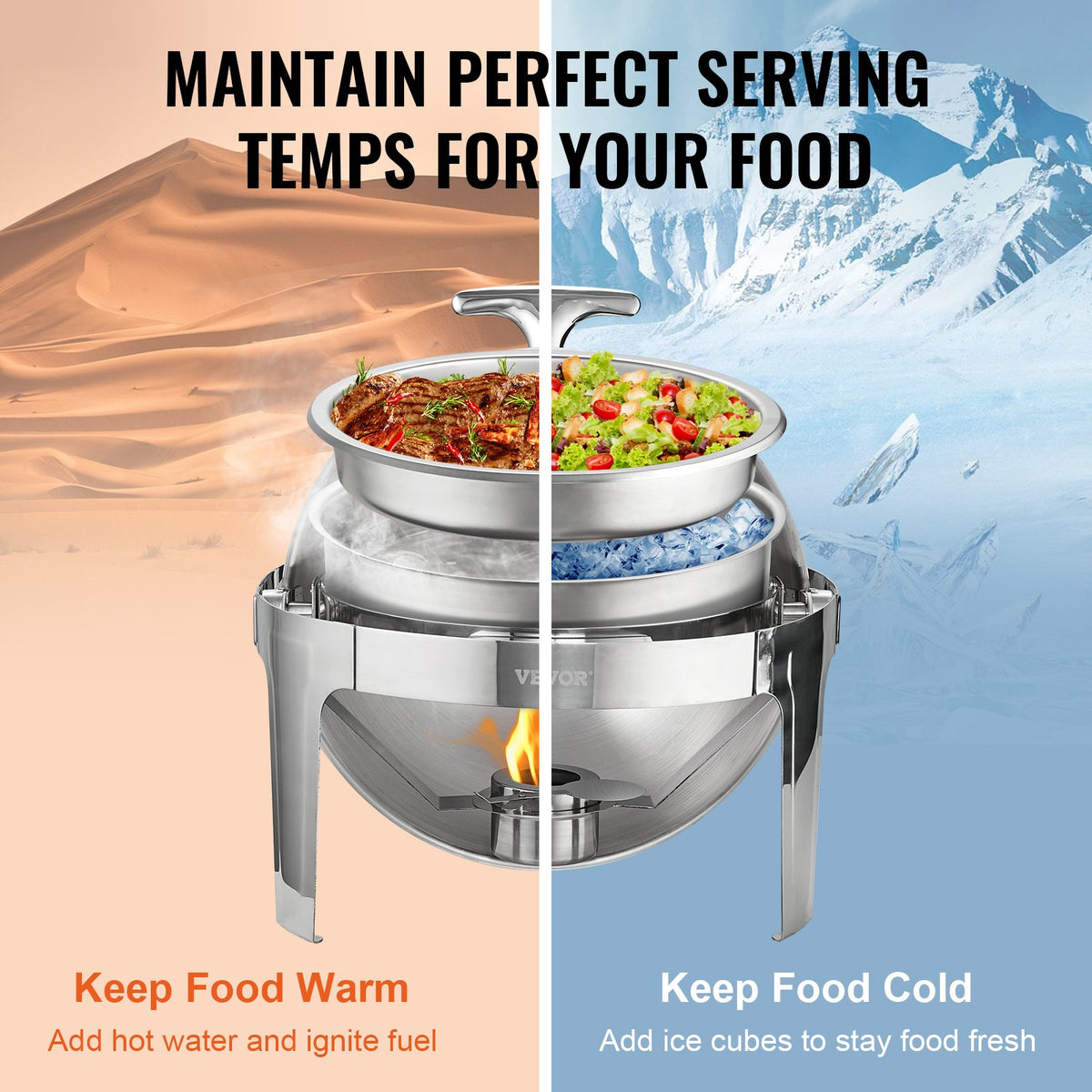 2-Pack 5.5L Roll Top Stainless Steel Chafing Dish Set Lid Fuel Holder