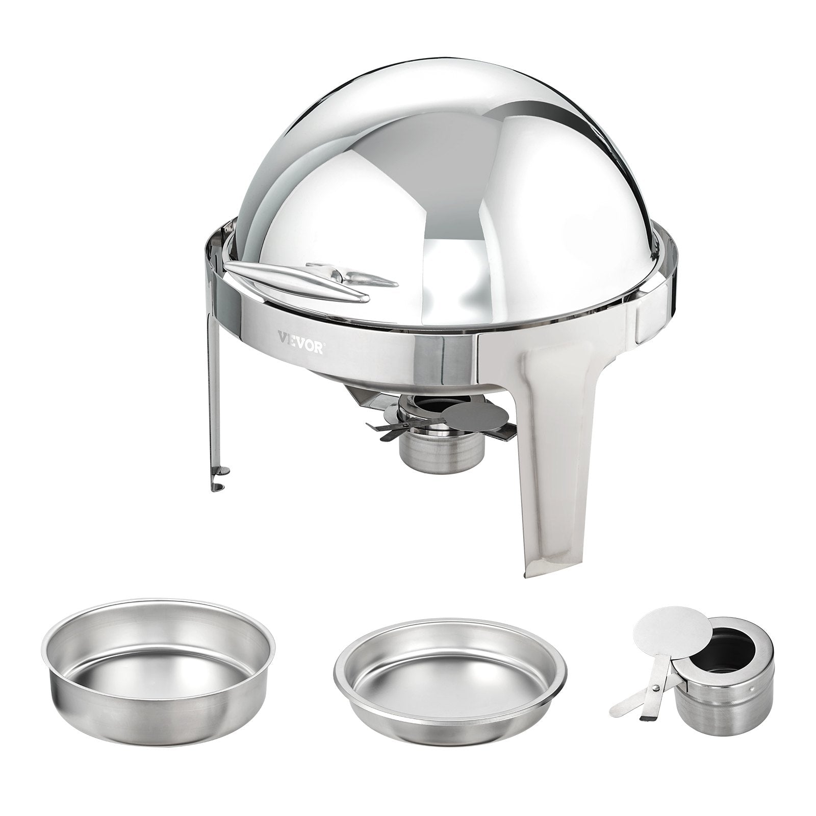 2-Pack 5.5L Roll Top Stainless Steel Chafing Dish Set Lid Fuel Holder