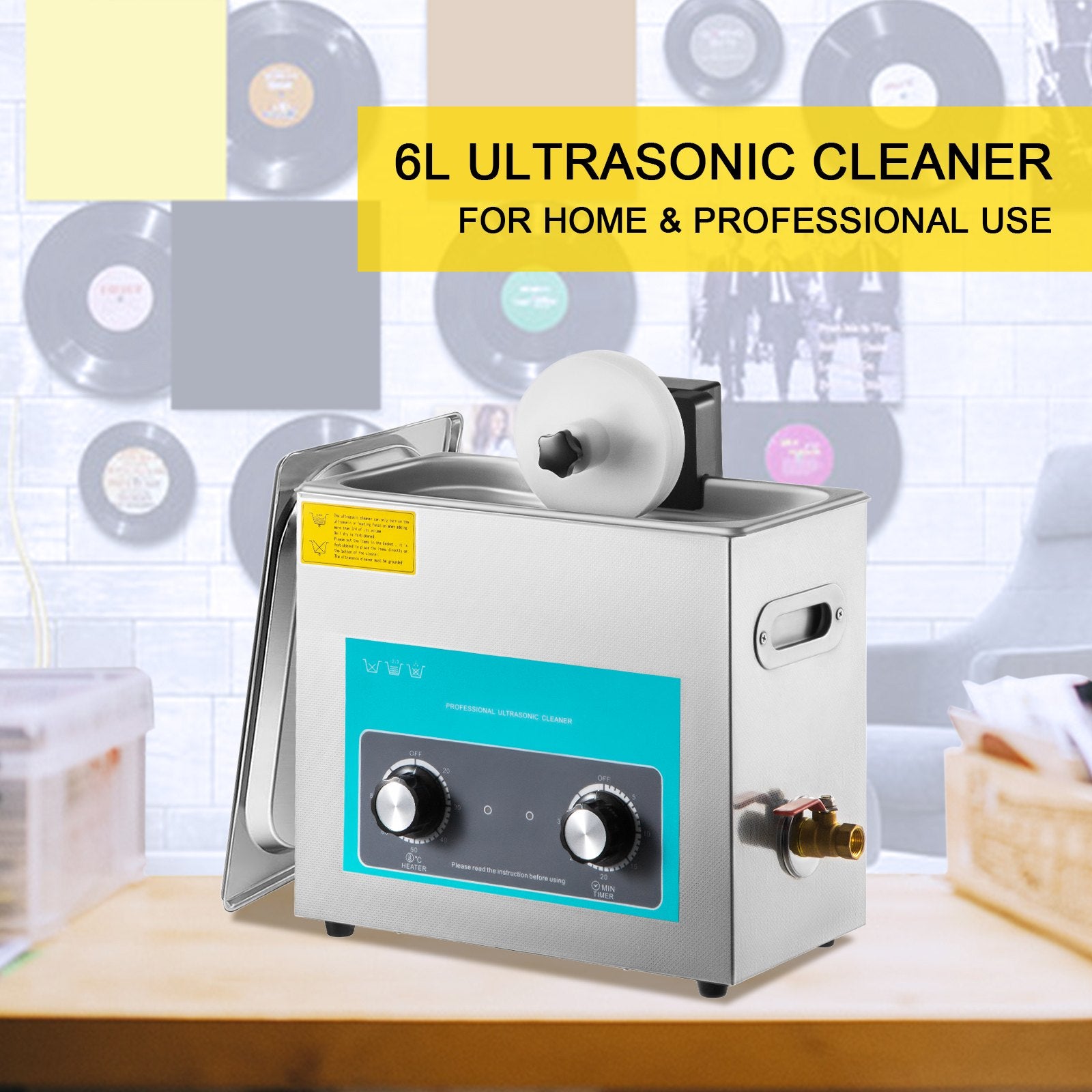 Ultrasonic Vinyl Record Cleaner 6L 40kHz 8 Records Stainless Steel Tank