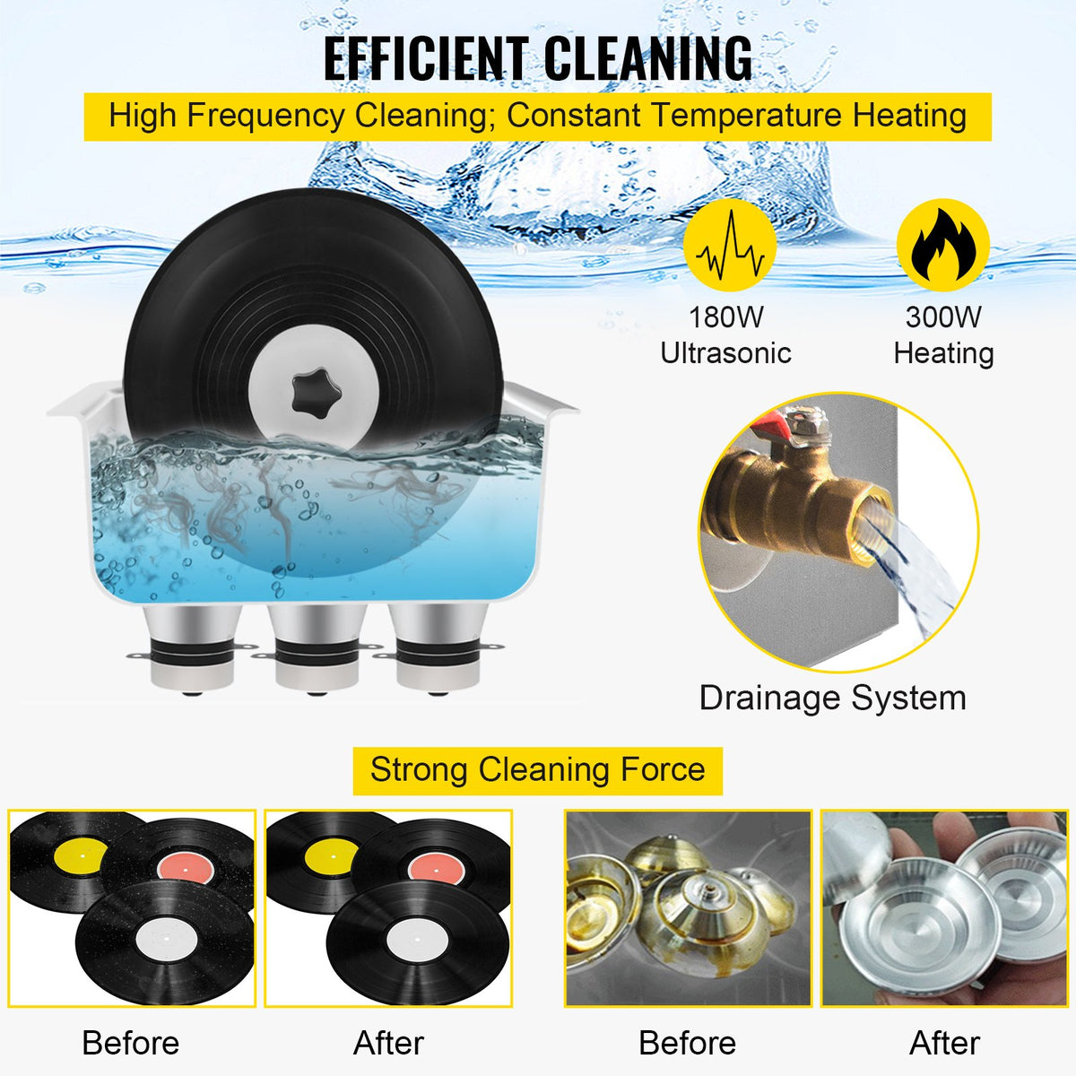 Ultrasonic Vinyl Record Cleaner 6L 40kHz 8 Records Stainless Steel Tank