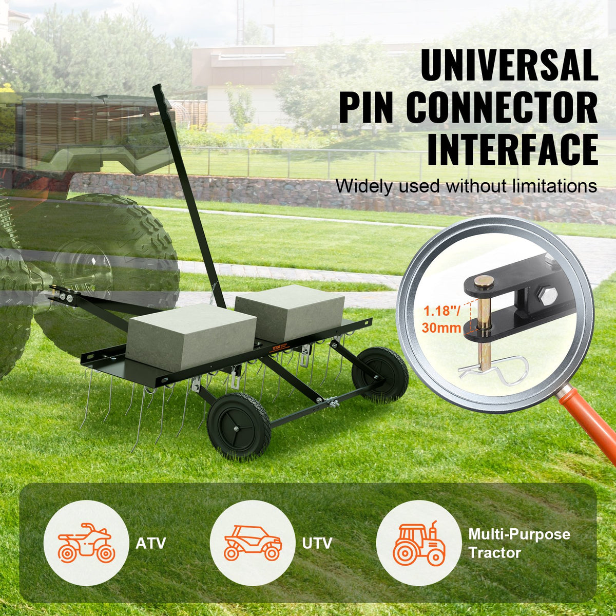 Tow Behind Lawn Dethatcher Rake with Steel Tines for ATV and Mower