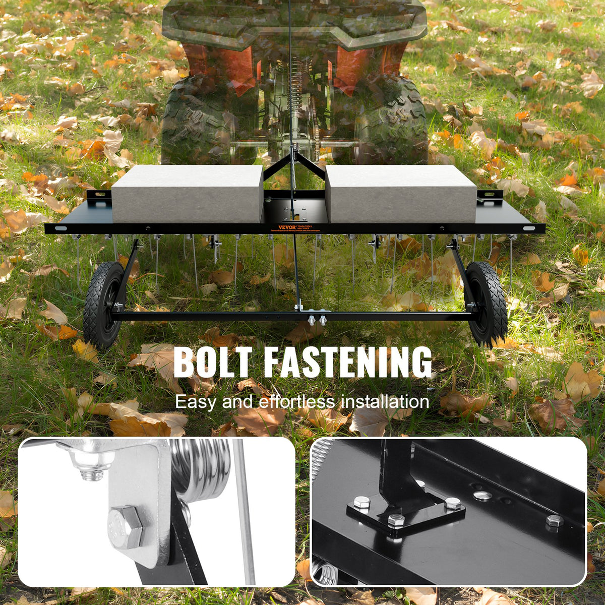 Tow Behind Lawn Dethatcher Rake with Steel Tines for ATV and Mower