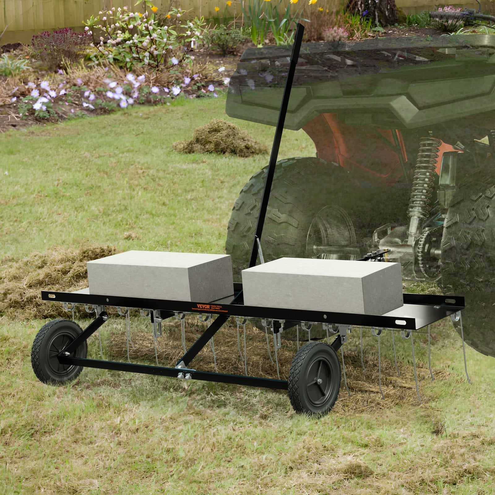 Tow Behind Lawn Dethatcher Rake with Steel Tines for ATV and Mower