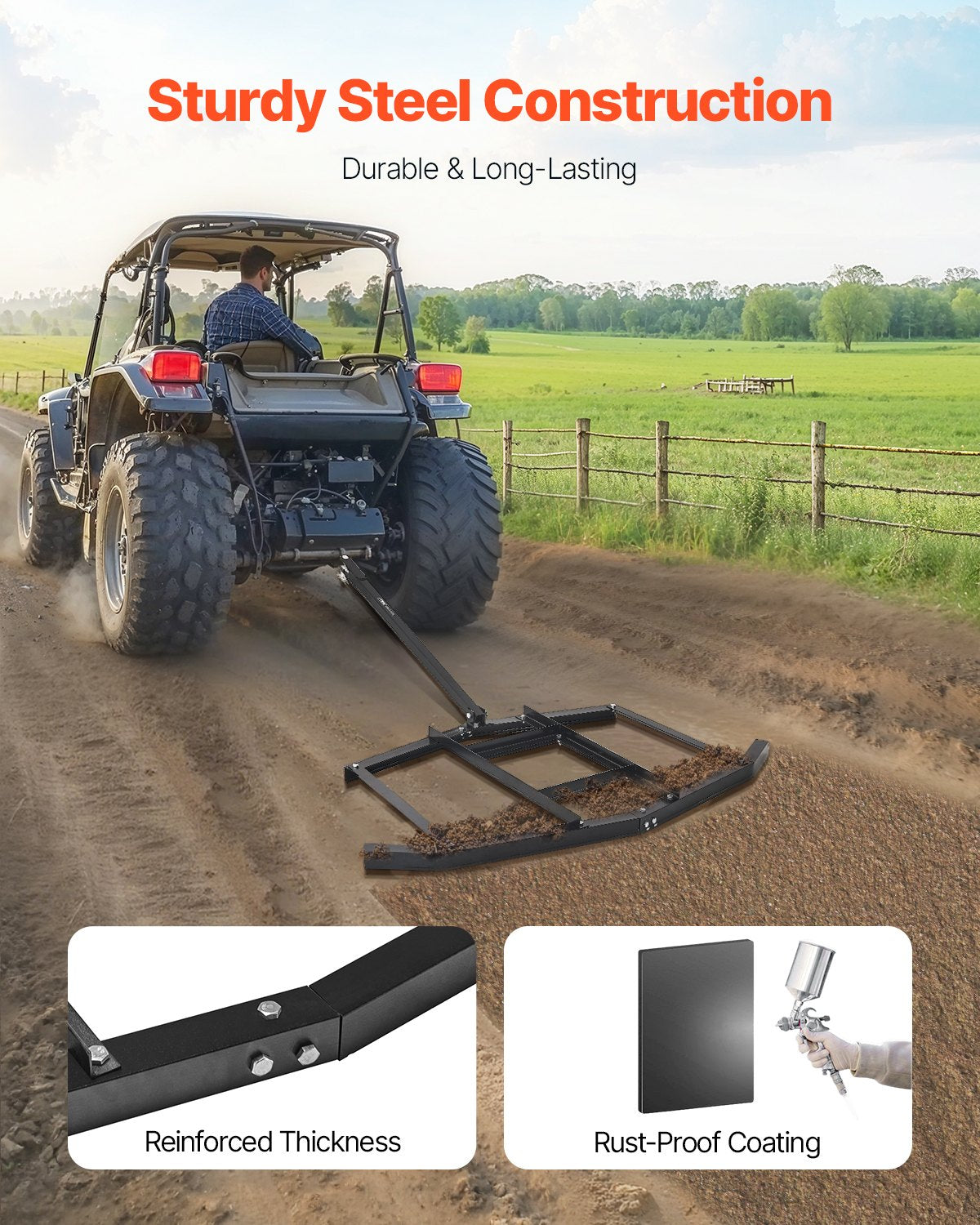 Drag Harrow 66in, Tow-Behind, Q235 Steel, Adjustable Bars, Tractor & ATV Use
