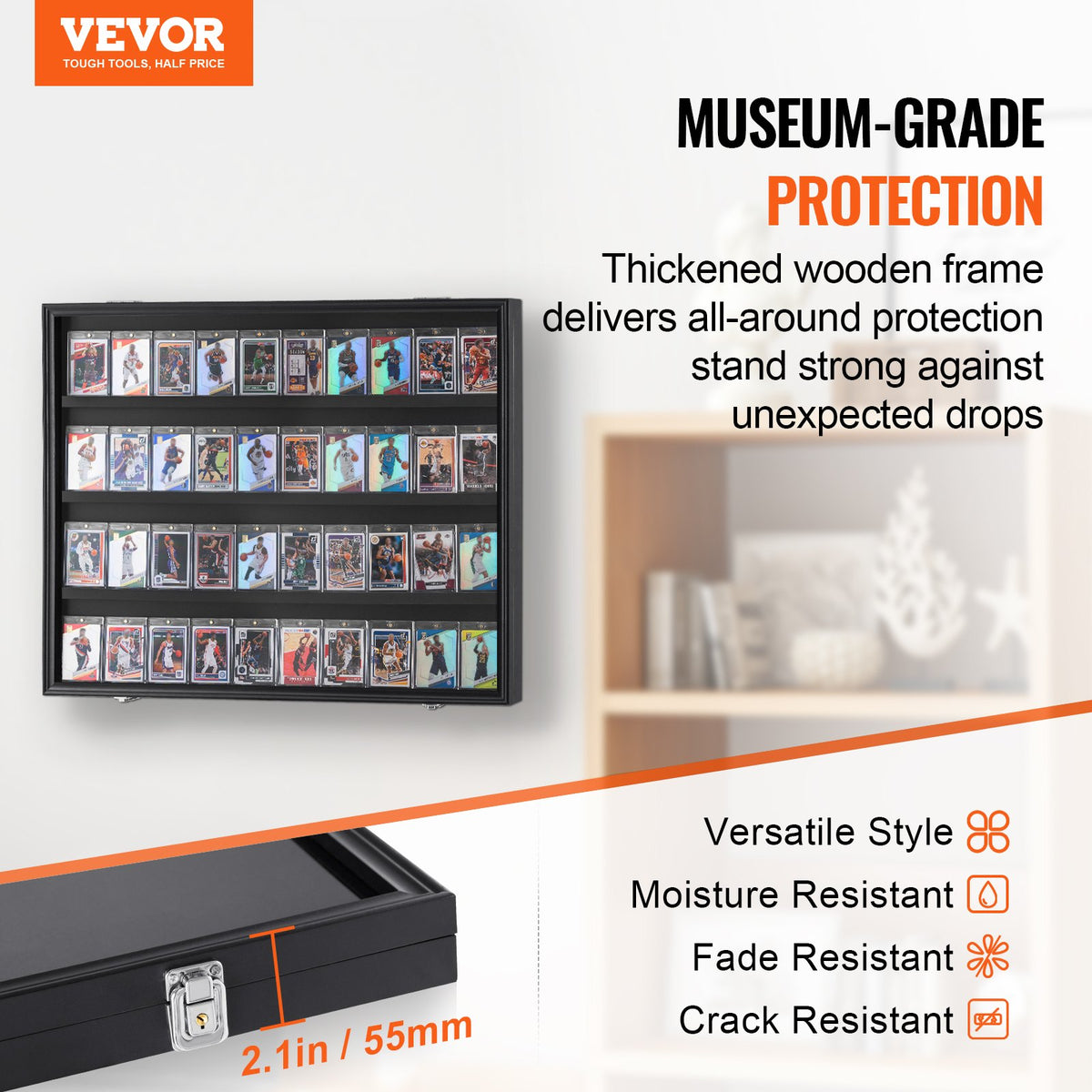 36 Graded Sports Card Display Case Lockable Wall Cabinet with UV Protection