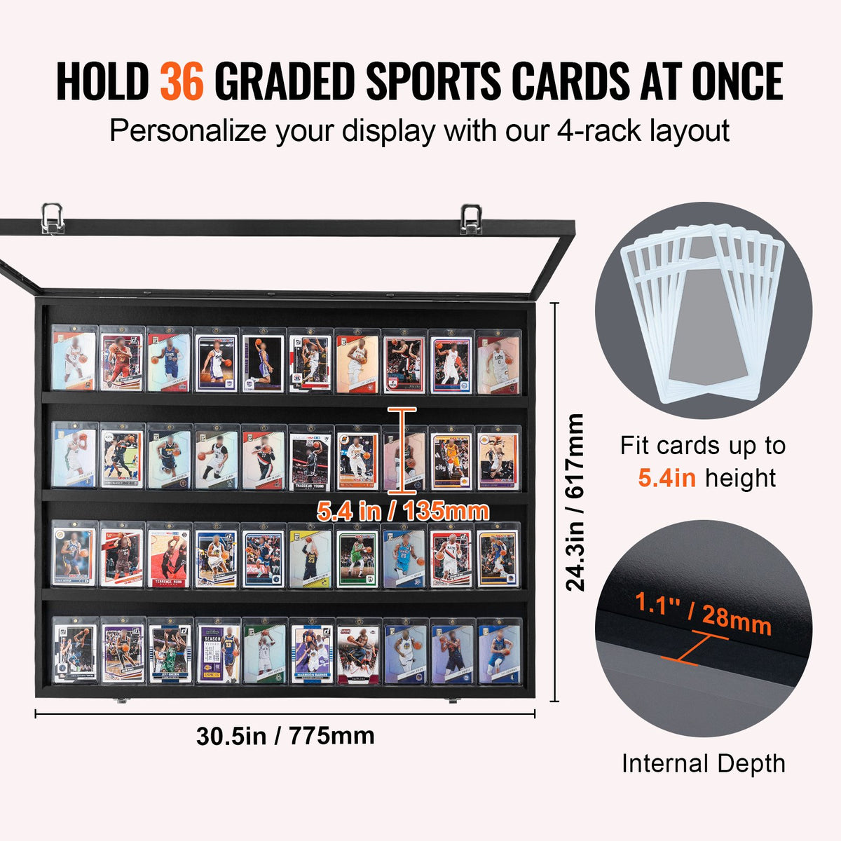 36 Graded Sports Card Display Case Lockable Wall Cabinet with UV Protection