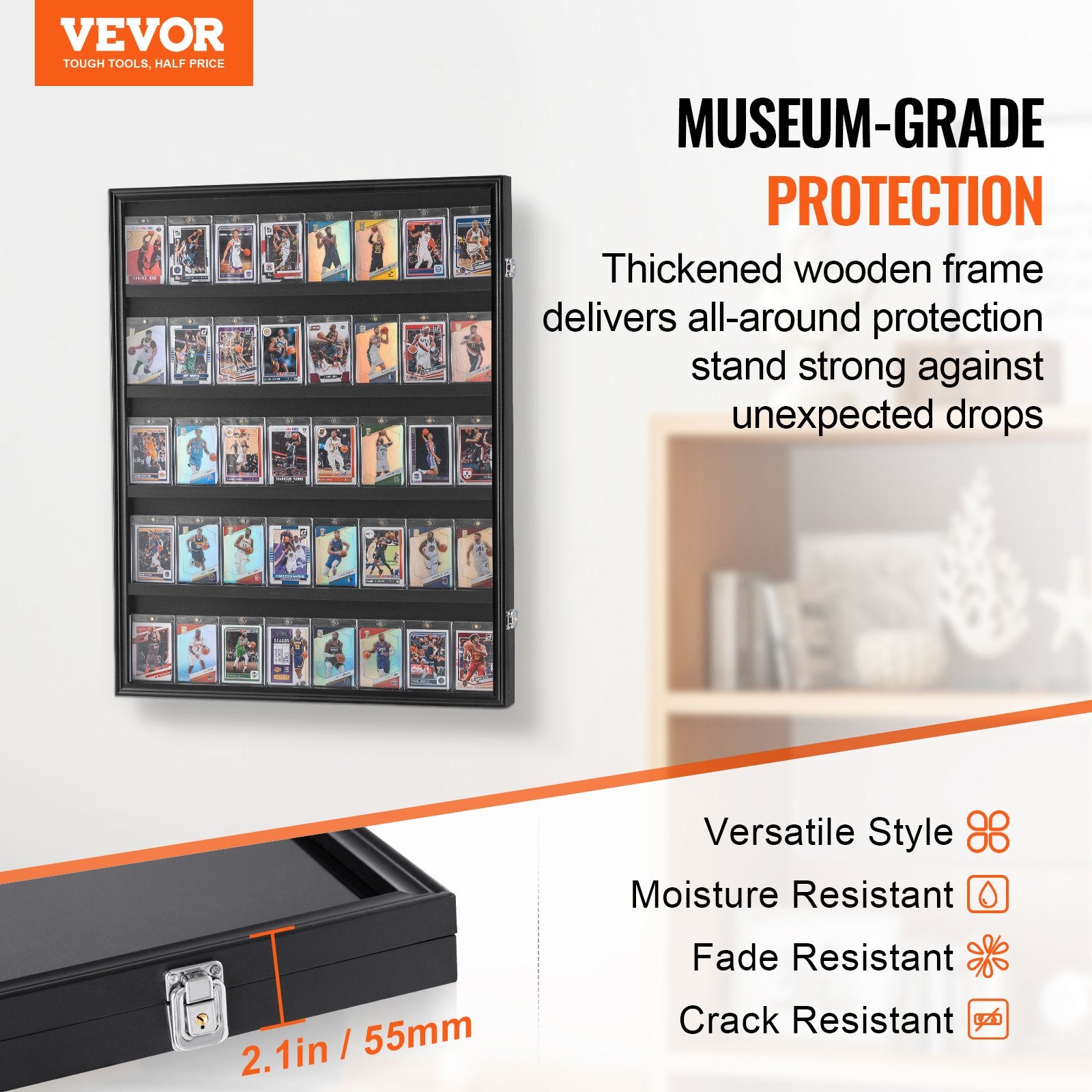 35 Graded Sports Card Display Case Lockable Wall Cabinet with UV Protection