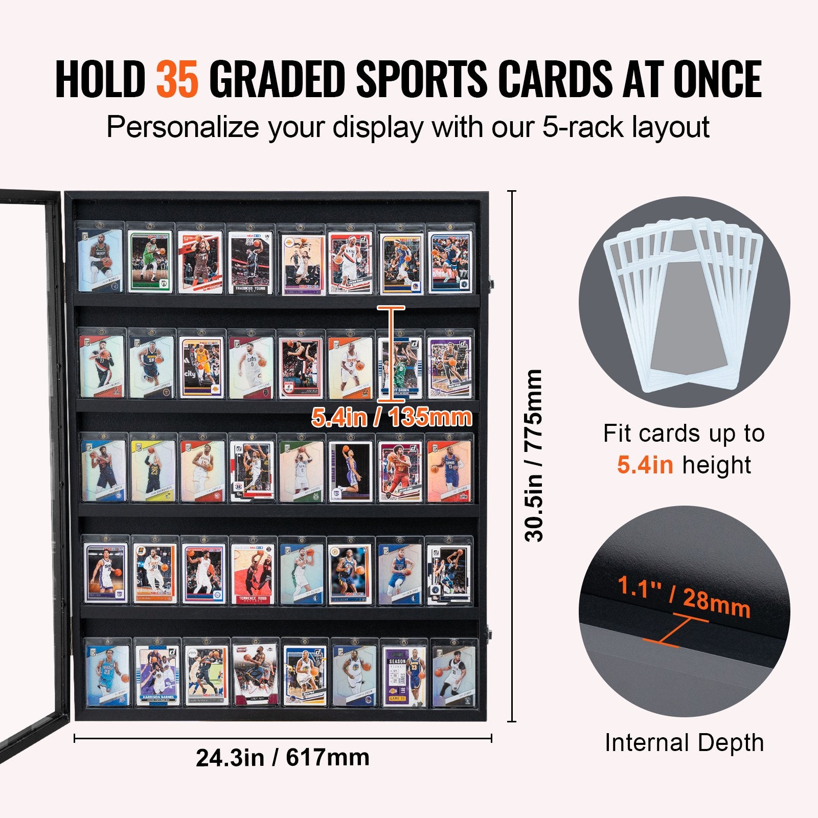 35 Graded Sports Card Display Case Lockable Wall Cabinet with UV Protection