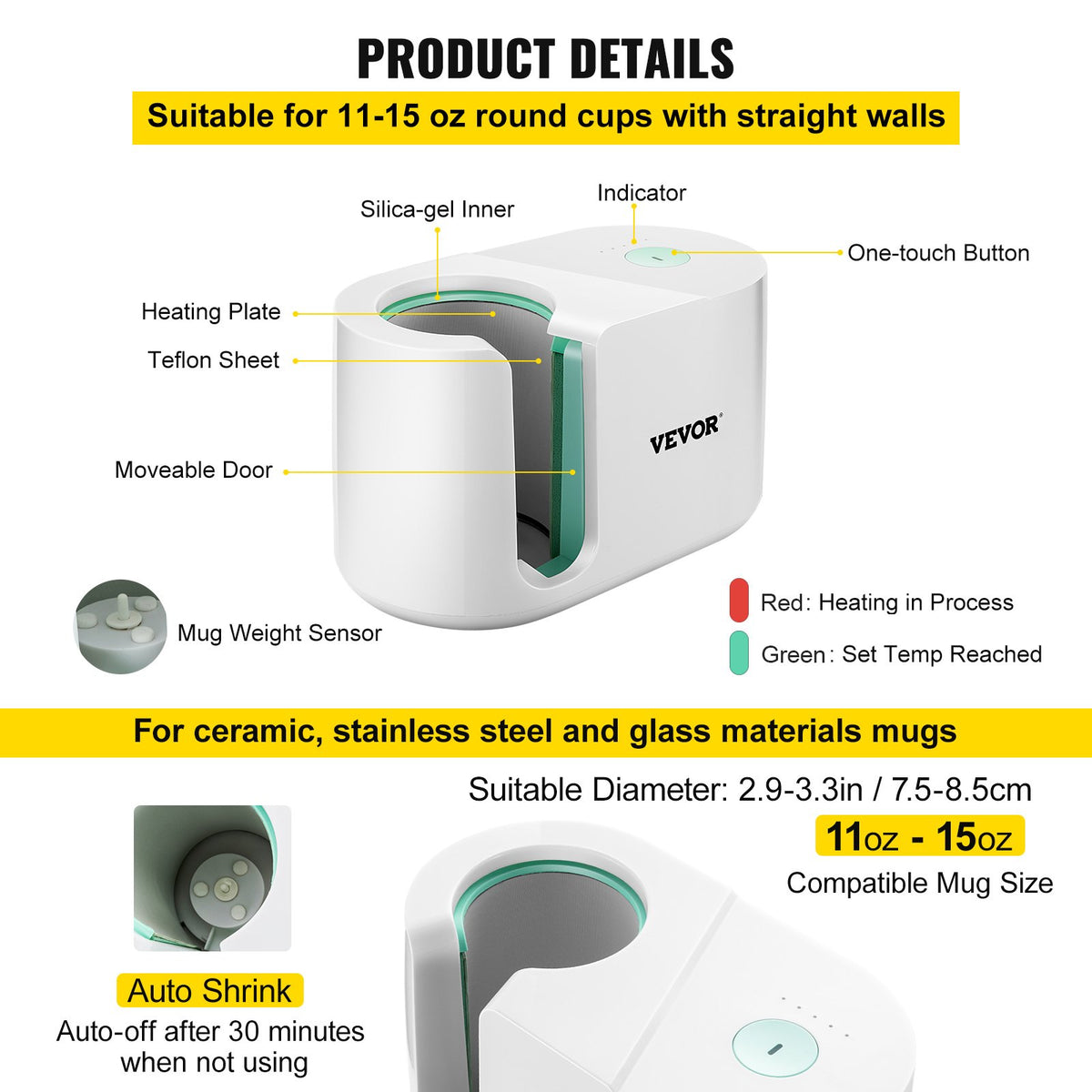Mug Press Machine Automatic Heat Press for 11-15oz Sublimation Coffee Cups