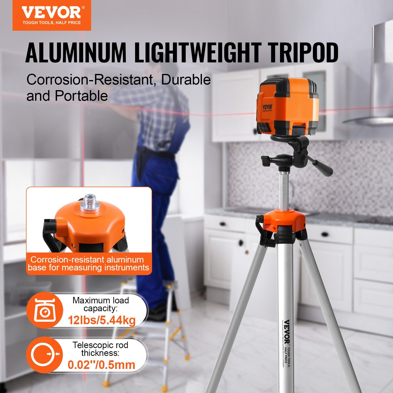 Laser Level Tripod, 1/4 x 20 Thread, 27.36-68.11 Inch Height Adjustable Stand